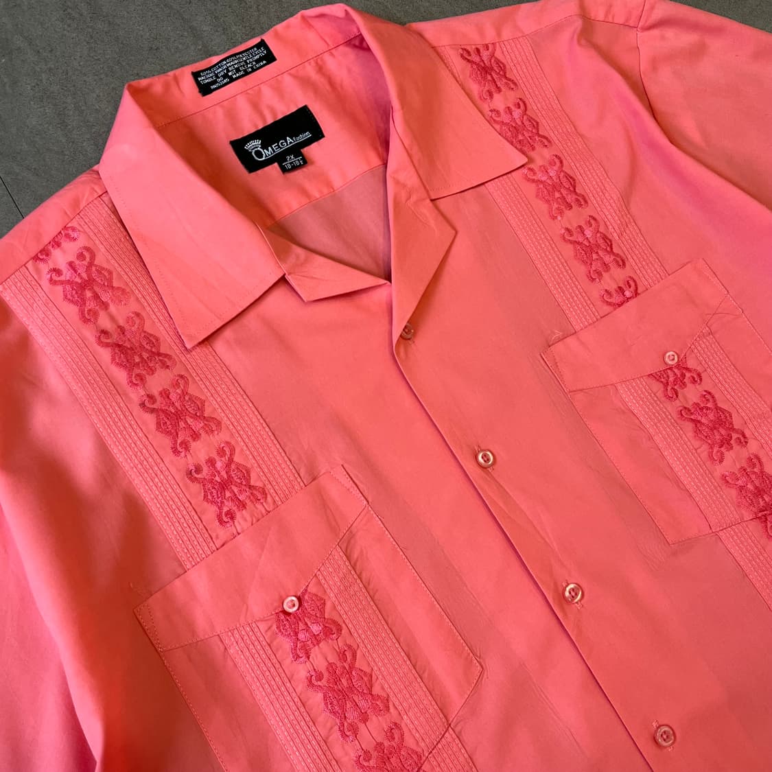 빈티지 구아야베라 딥 핑크 반팔 쿠바 셔츠 상품이미지5