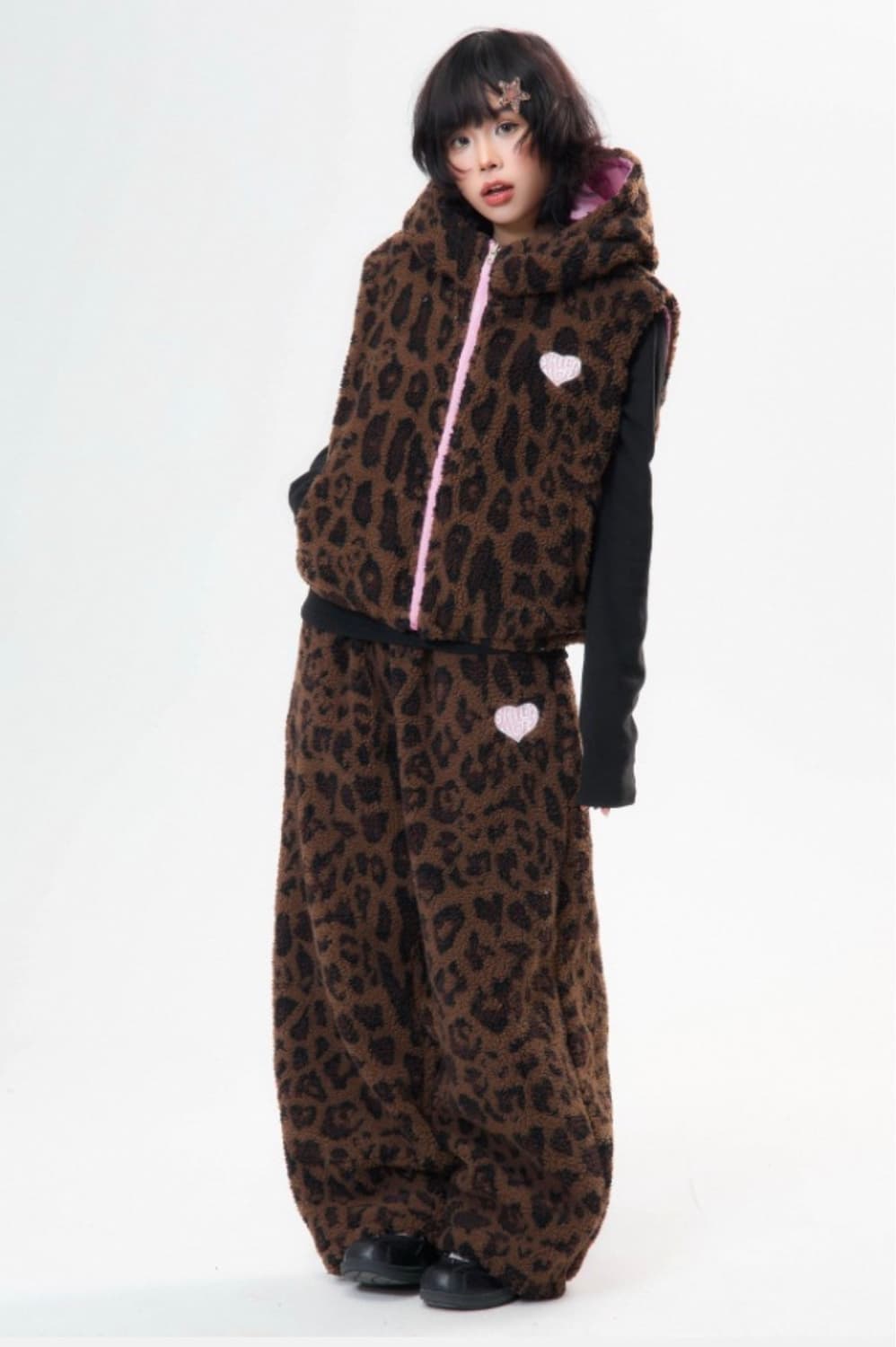 호피 조끼집업+바지 셋업 상품이미지1