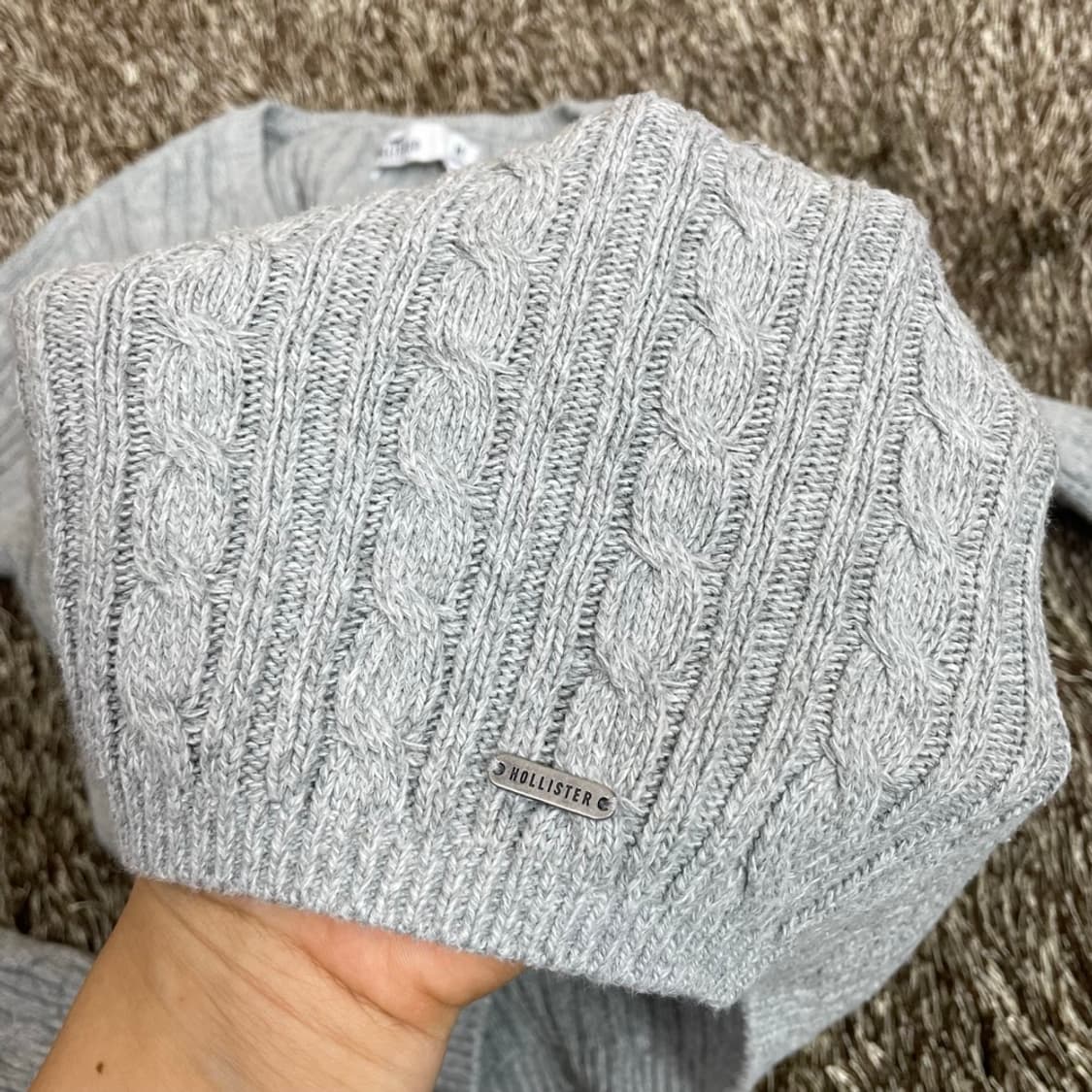 홀리스터 Hollister 꽈배기 브이넥 슬림핏 크롭 가디건 M 상품이미지5
