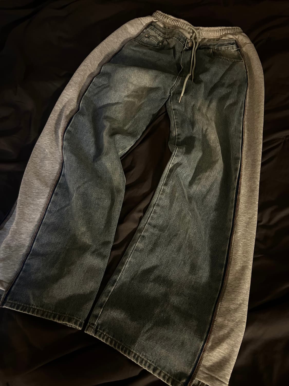 Cut Off Denim Layerd Wide Sweat Pants 상품이미지6