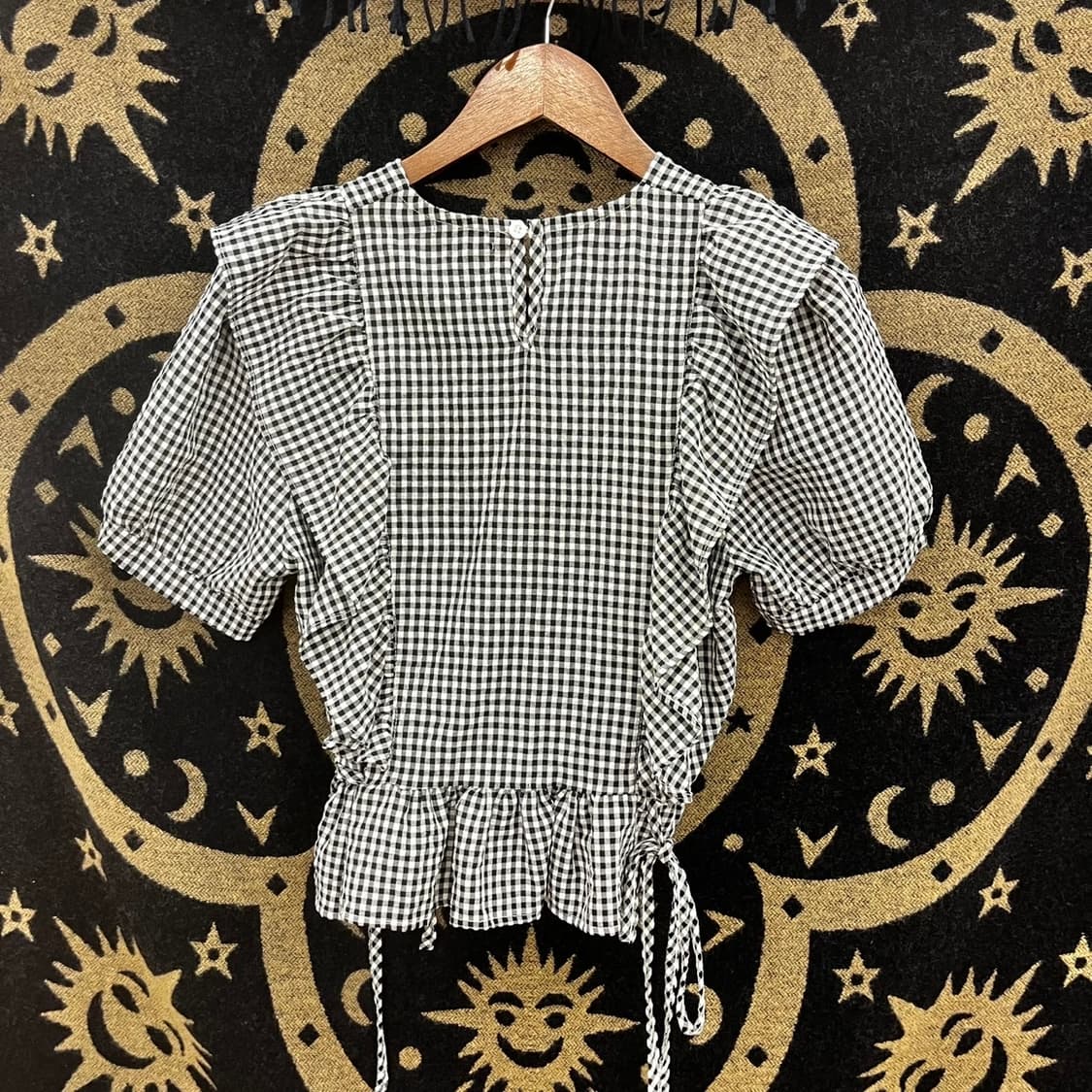 빈티지 러블리 더블리본 프릴 깅엄체크 반팔 블라우스 K0156 상품이미지4