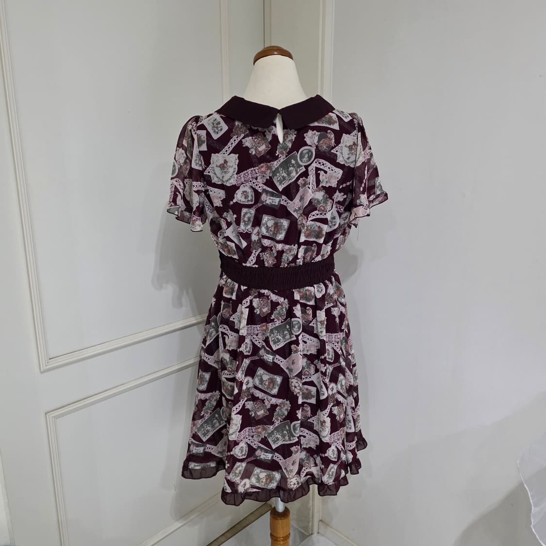 엑시즈팜 고전일본빈티지)버건디 앤틱로즈 레이스 플로럴 클래식유럽풍 원피스 상품이미지3