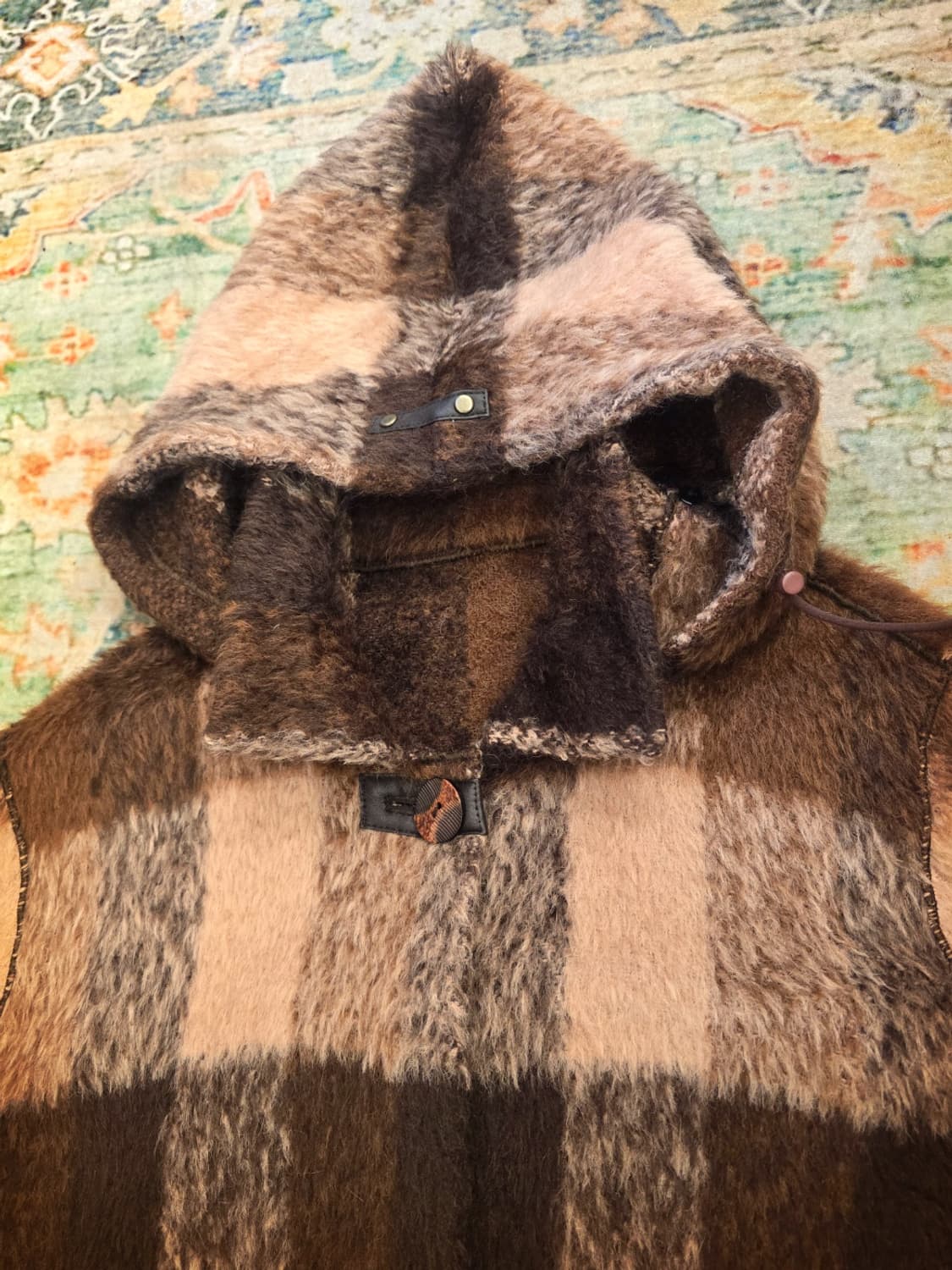 빈티지 체크 모 후드 롱코트 상품이미지2