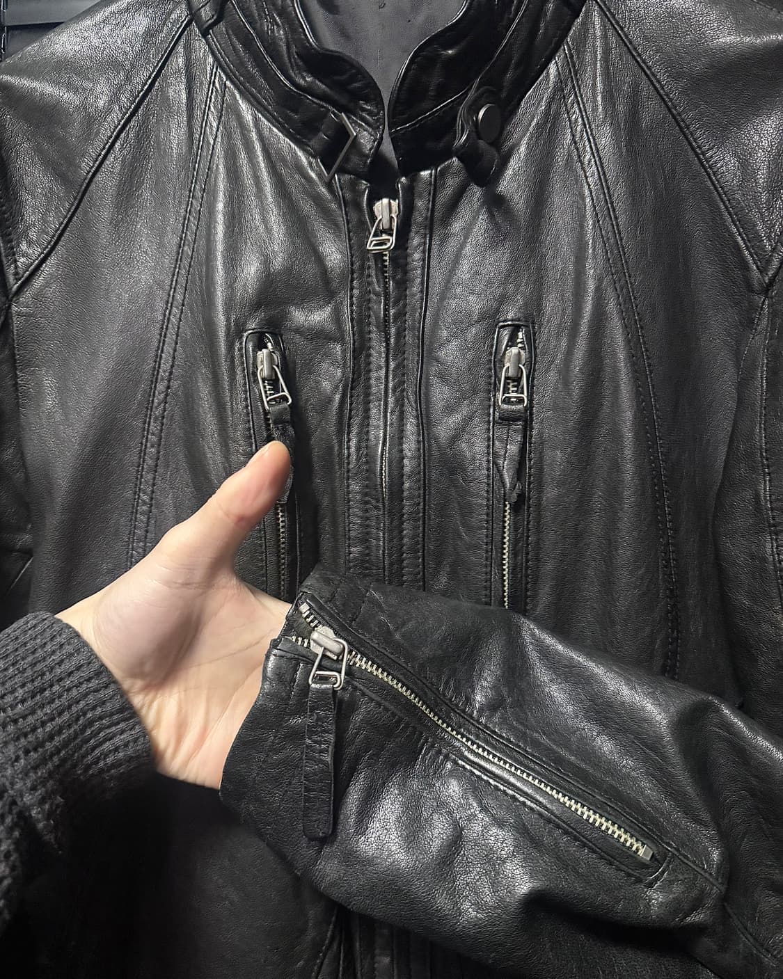 코르티스 이태리 양가죽 레더 바이커 라이더 지퍼 락 시크 고스 펑크 XL 상품이미지5