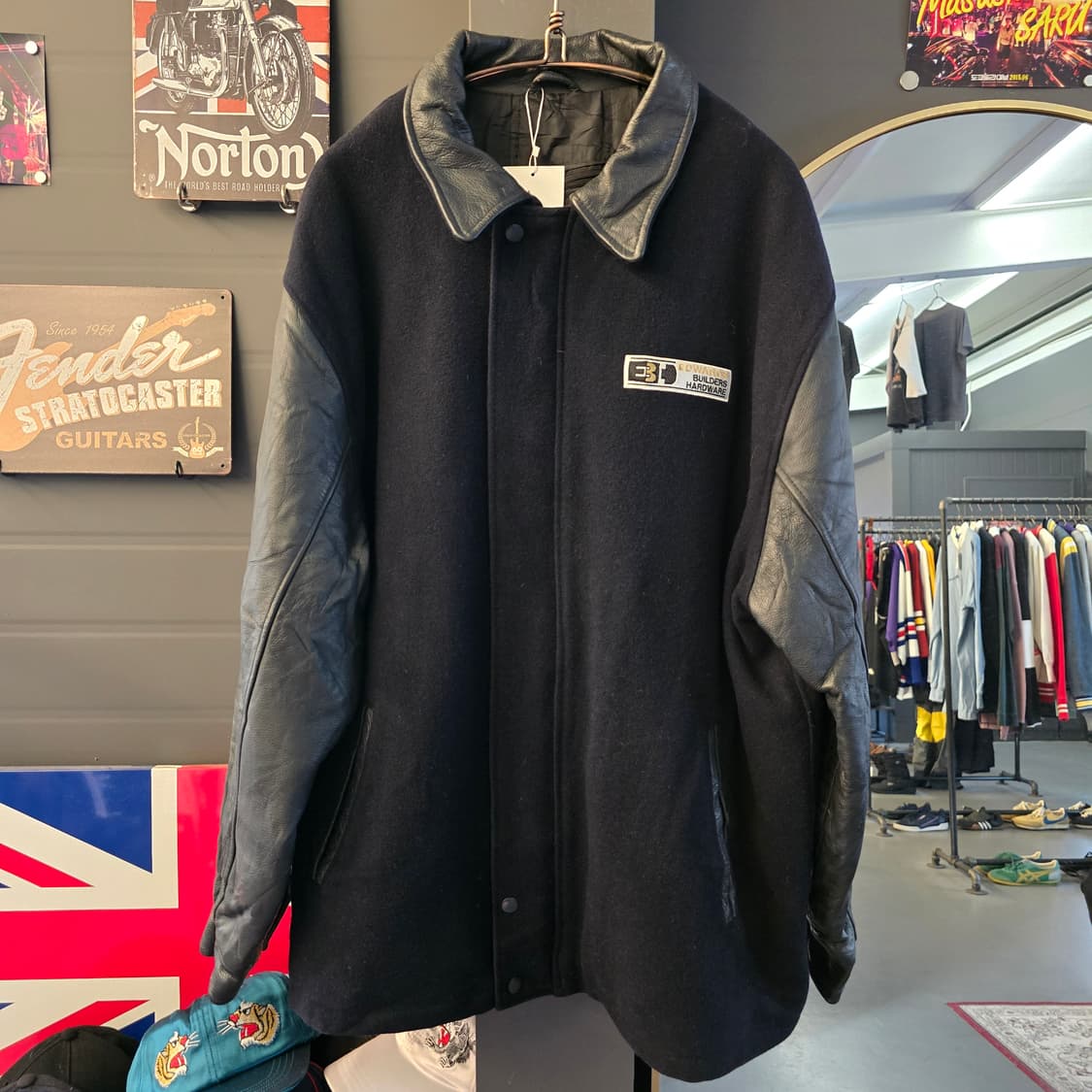 캐나다 스포츠웨어 레더 바시티 코트 블랙 00s 빈티지 상품이미지1