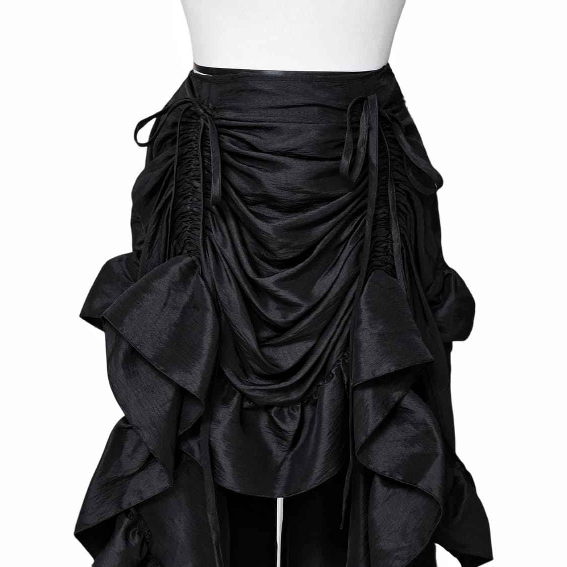 쓰리타임즈 (쓰탐) 자체제작 셔링 새틴 스커트 블랙 상품이미지3