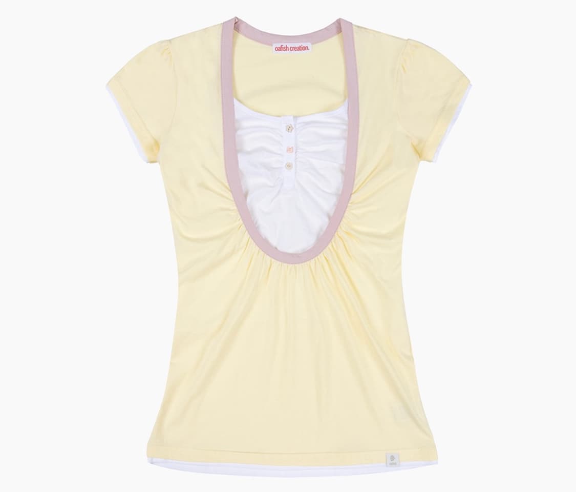 !!!구해요) shirring U neck T-shrits, Yellow 상품이미지1