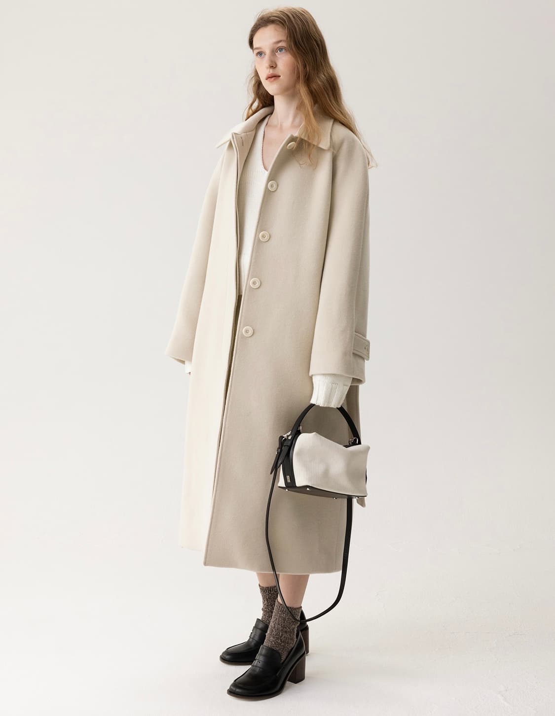 킨더살몬 오버핏 싱글 코트 크림 상품이미지2