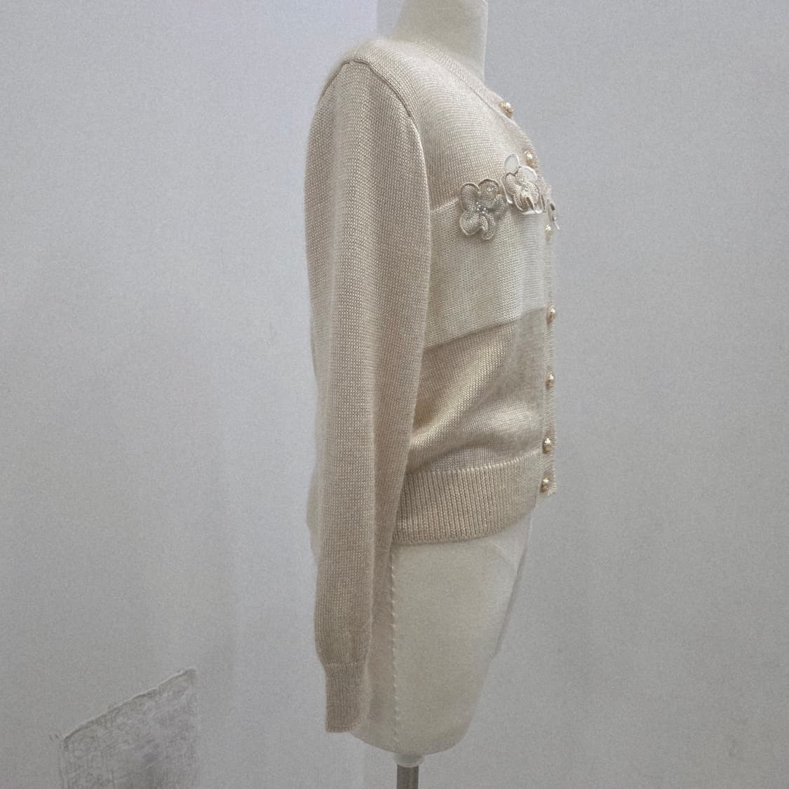 모헤어 울 베이지 플라워 니트 가디건 상품이미지2