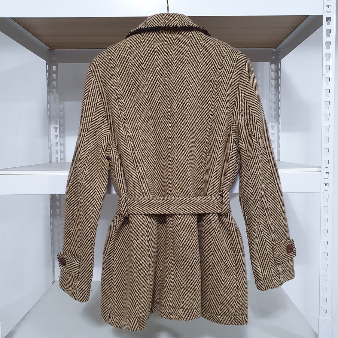 빈티지 너드 그런지 수술 디테일 모직 헤링본 벨티드 자켓 모리걸 레트로 상품이미지7