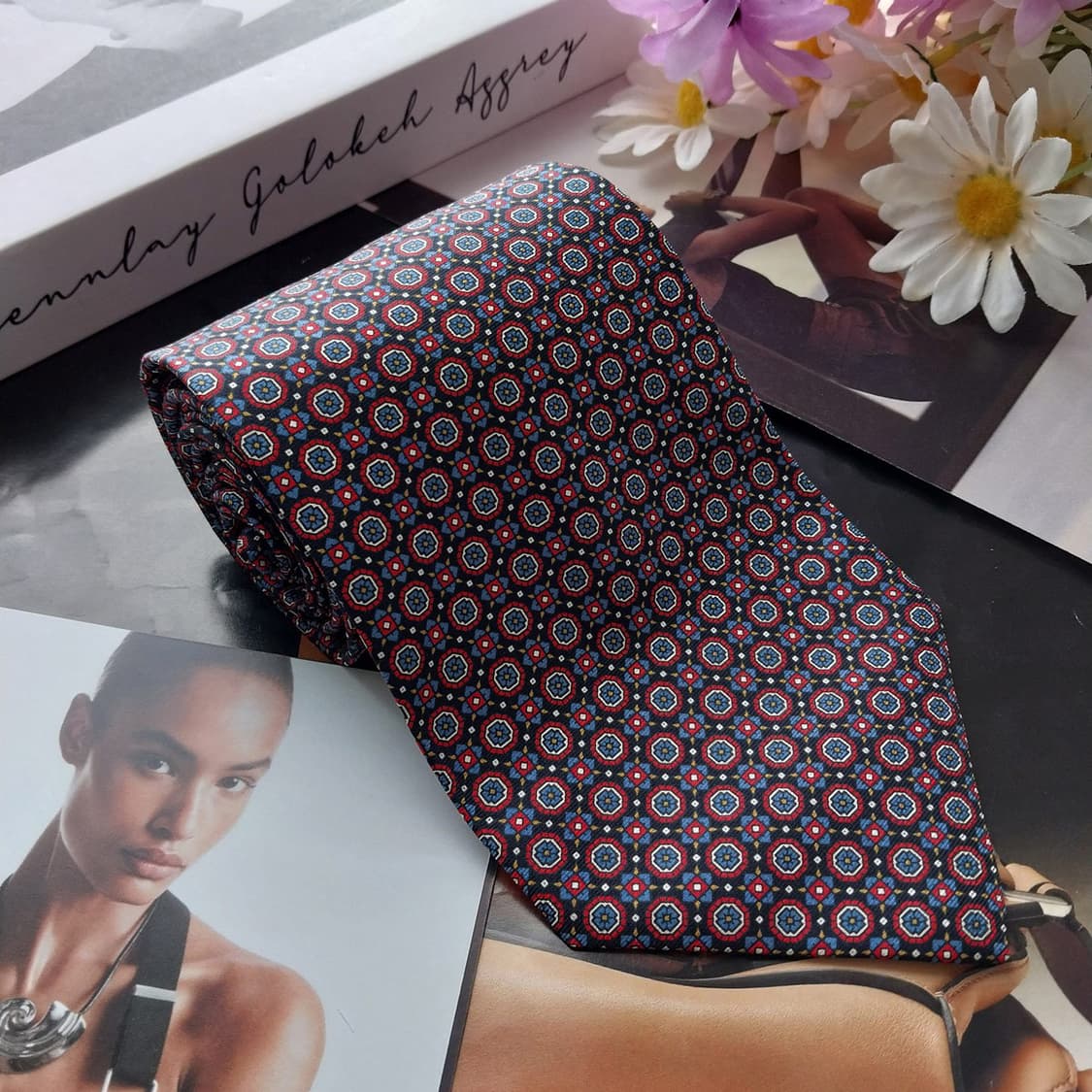 TIE RACK 타이랙 넥타이 블루 기하 패턴 10cm 새제품 K2561 상품이미지2