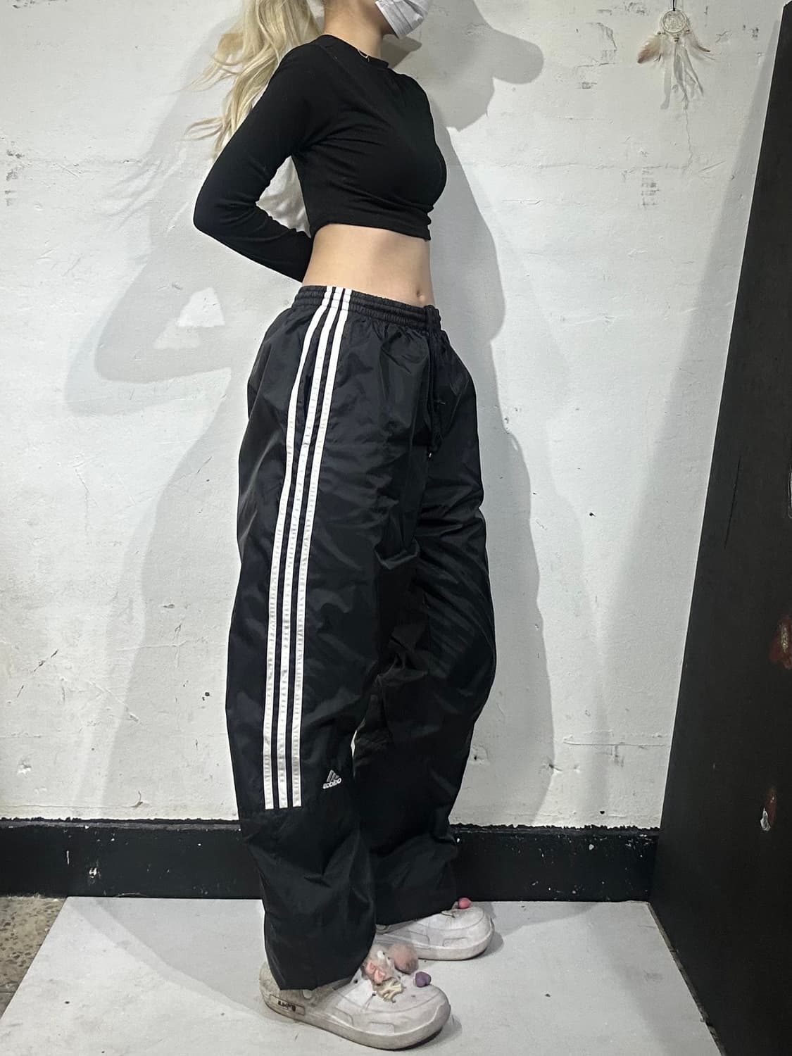 아디다스 블랙 와이드 화이트 삼선 스몰 로고 트랙 팬츠 추리닝 바지  상품이미지1
