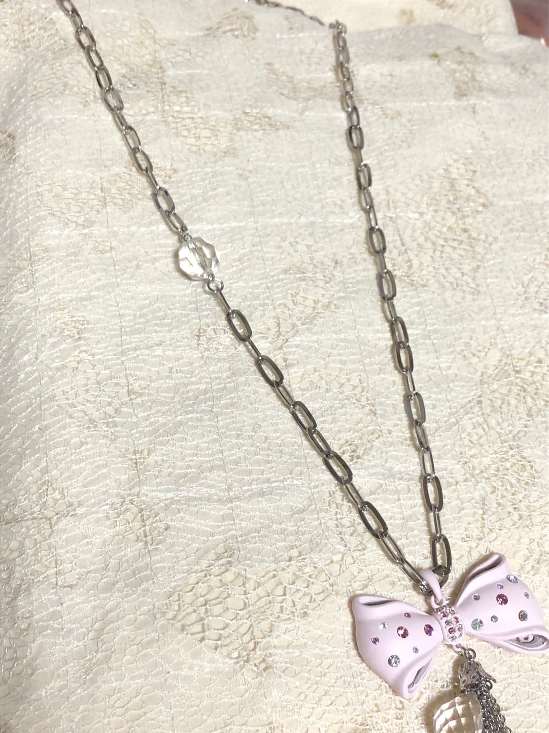 Pink Cubic Ribbon Chain Necklace 상품이미지5