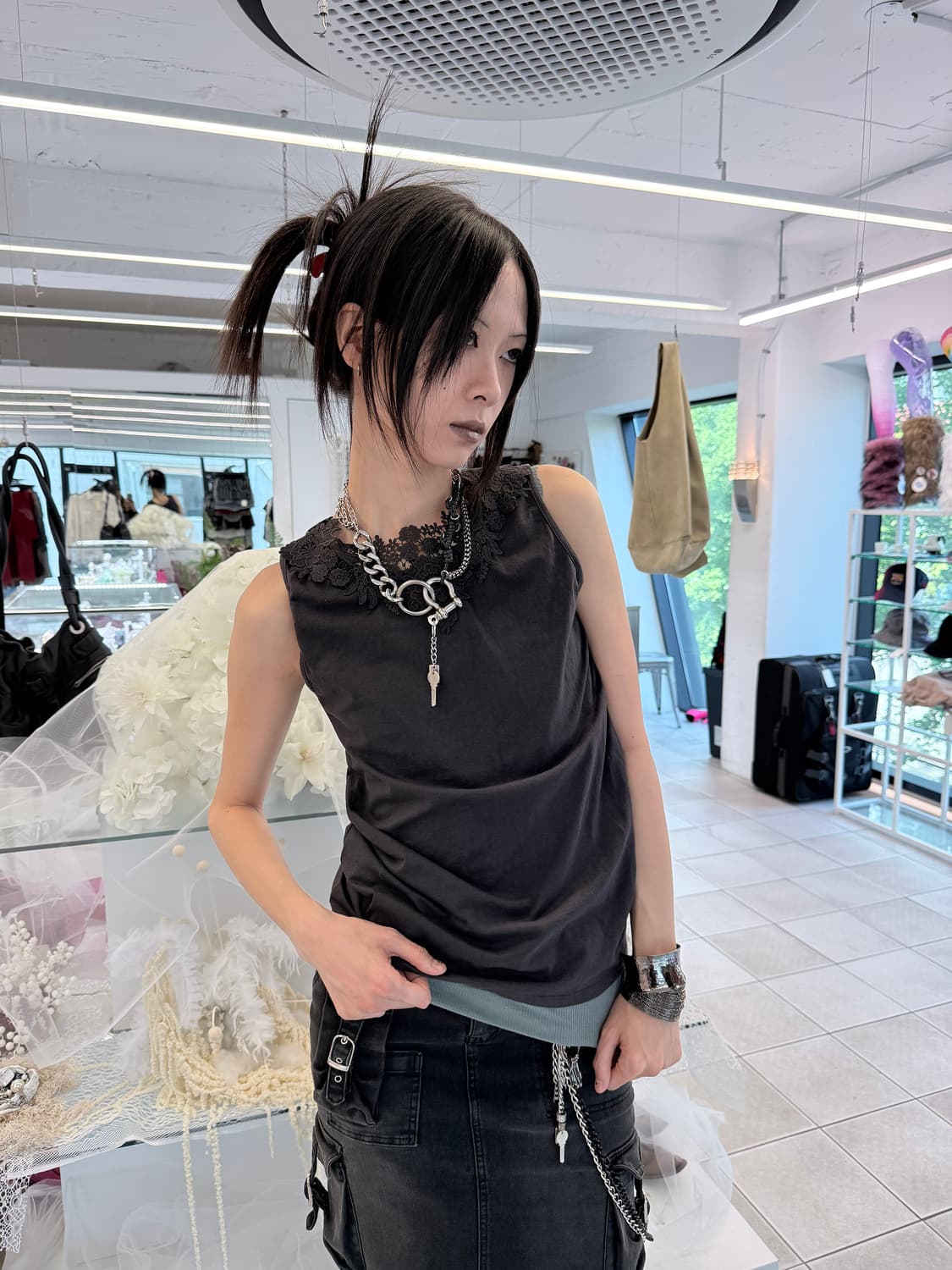 lace trim tank top 상품이미지2