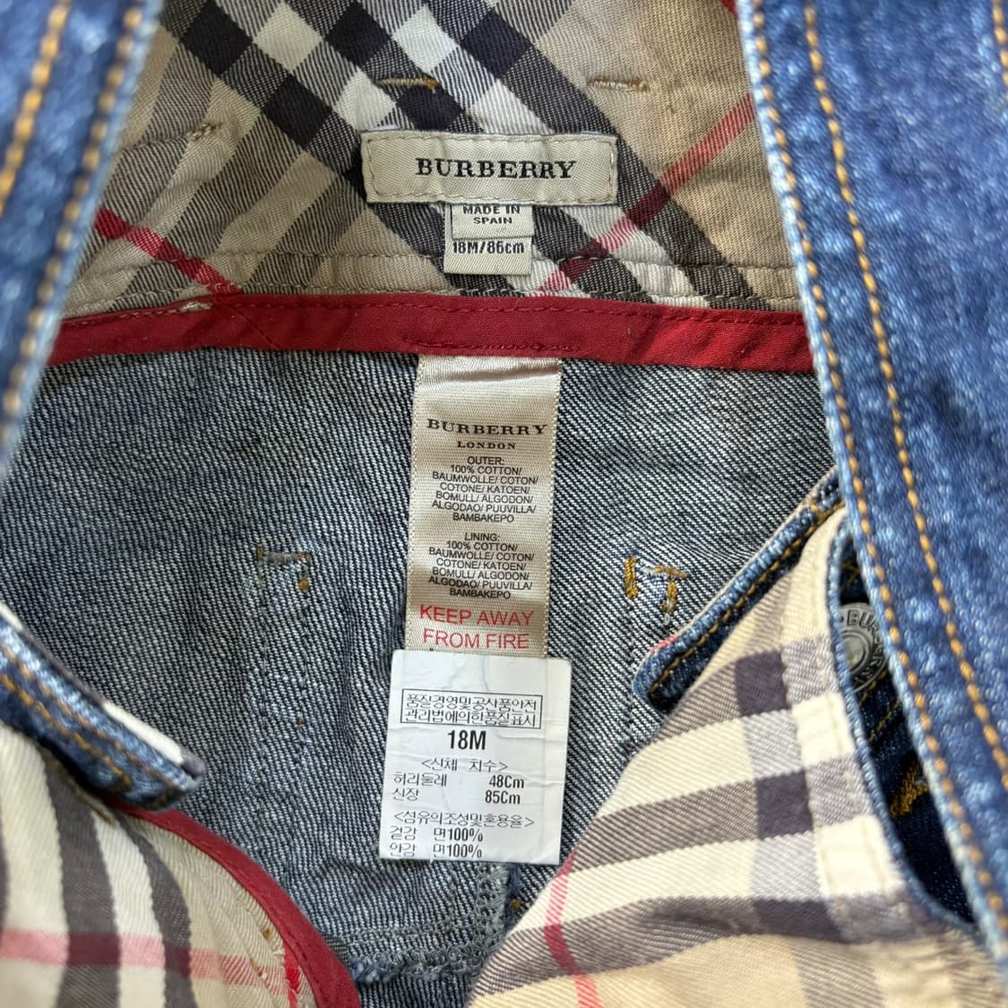 18M 버버리 키즈 데님 멜빵바지 0323J 상품이미지4