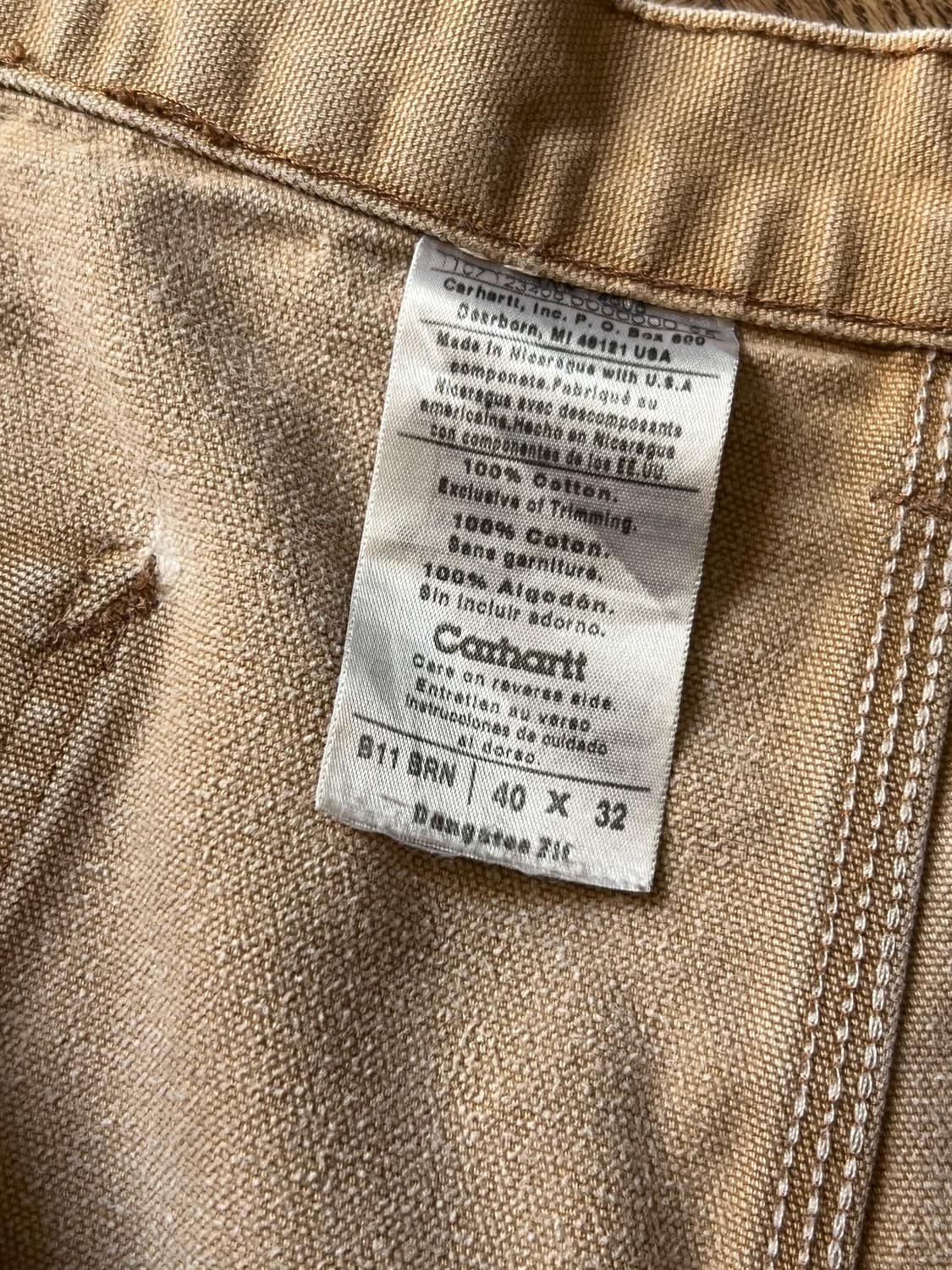 [40]칼하트 USA 빈티지 페이딩 브라운 싱글니 카펜터 워크 팬츠 상품이미지4