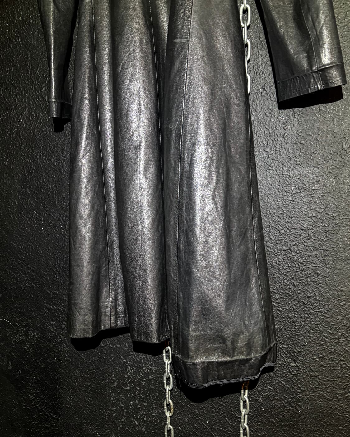 Black fur-trimmed lambskin long coat 상품이미지8