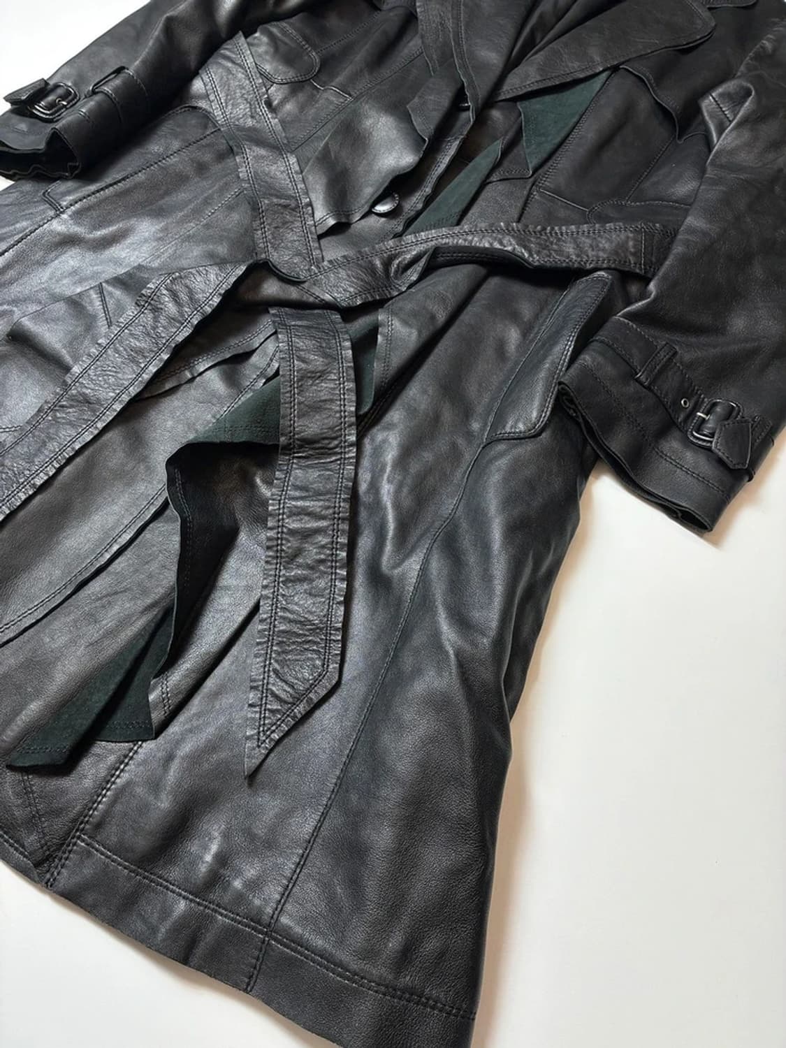 Selectede 00's 벨티드 프릴 양가죽 롱 코트 PN8673 상품이미지3