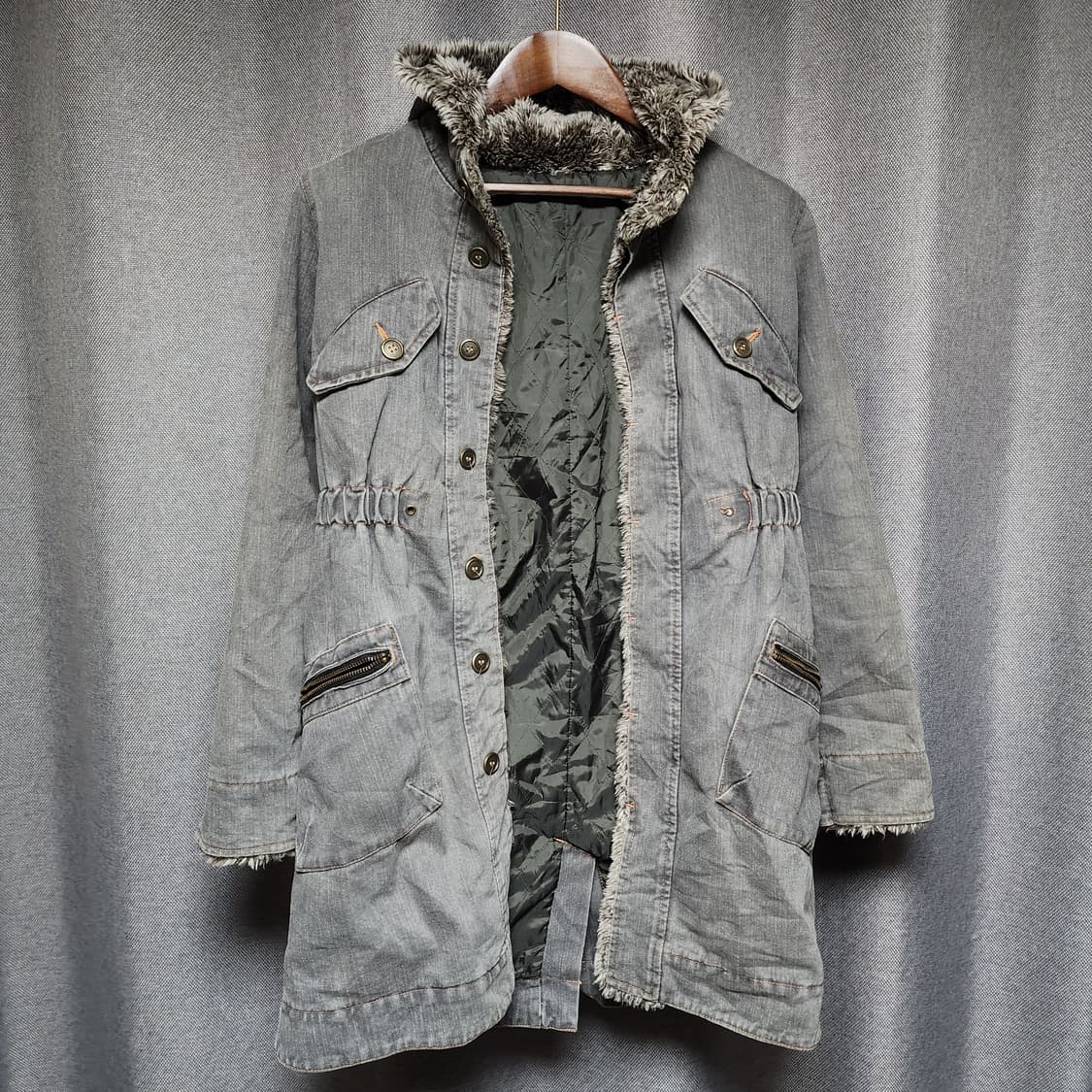 일본 빈티지 시멘트 퍼 트리밍 아티잔 야상 파카 자켓 상품이미지2