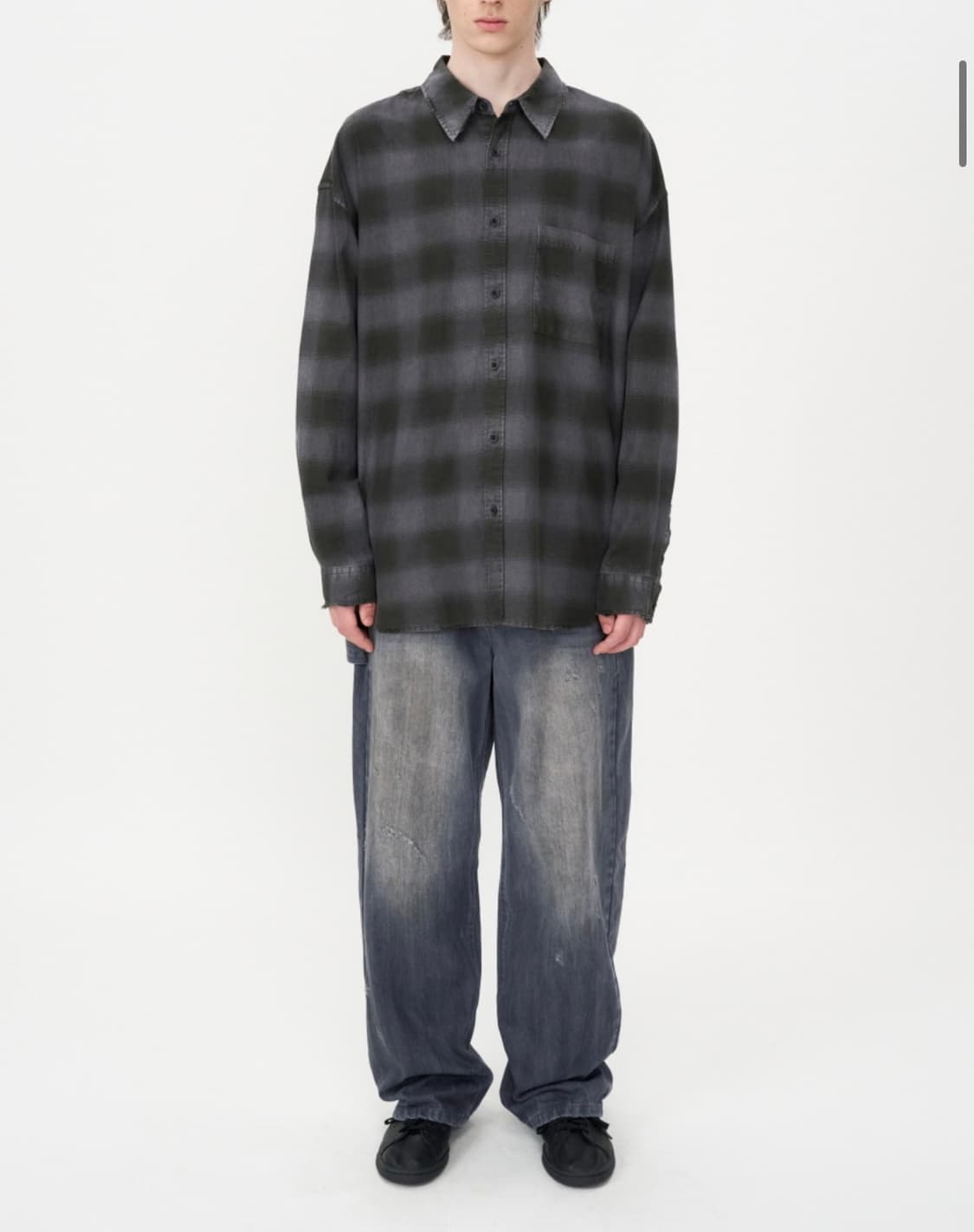 인사일런스 디스트로이드 다잉 체크 셔츠 GREY L사이즈 상품이미지4