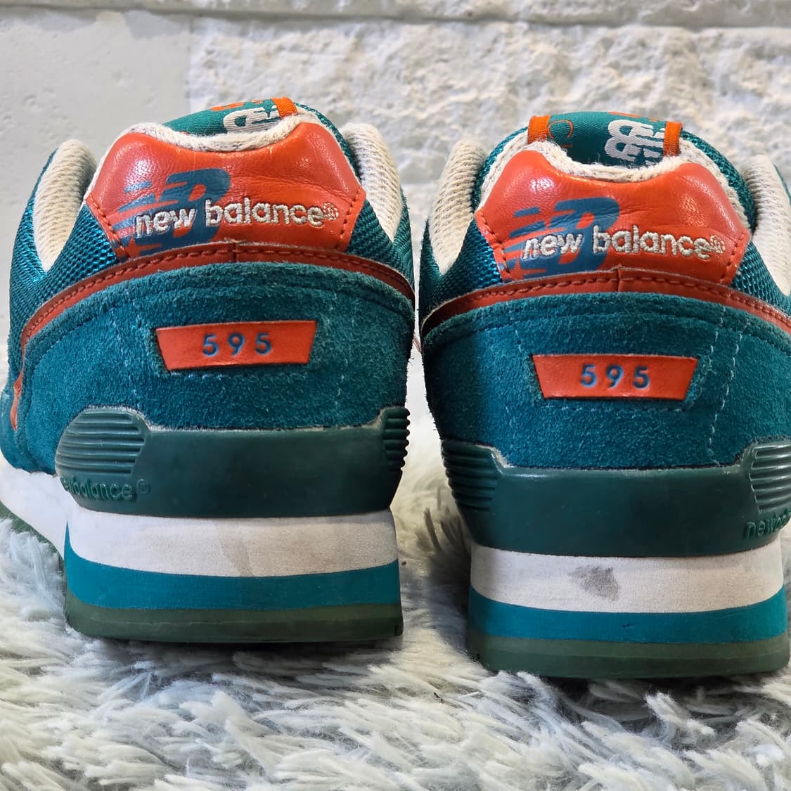 5q-5:뉴발란스 595 틸블루 오렌지 스웨이드 스니커즈 (23.5cm) 상품이미지3