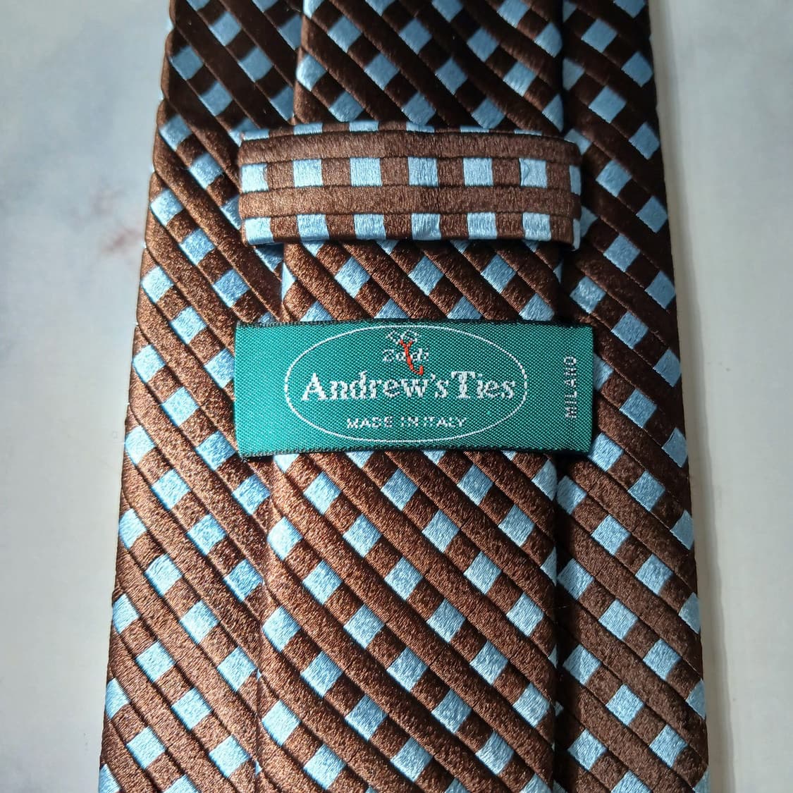 앤드류스타이 실크 브라운 체크 패턴 넥타이 9.3cm A등급 E805 상품이미지5