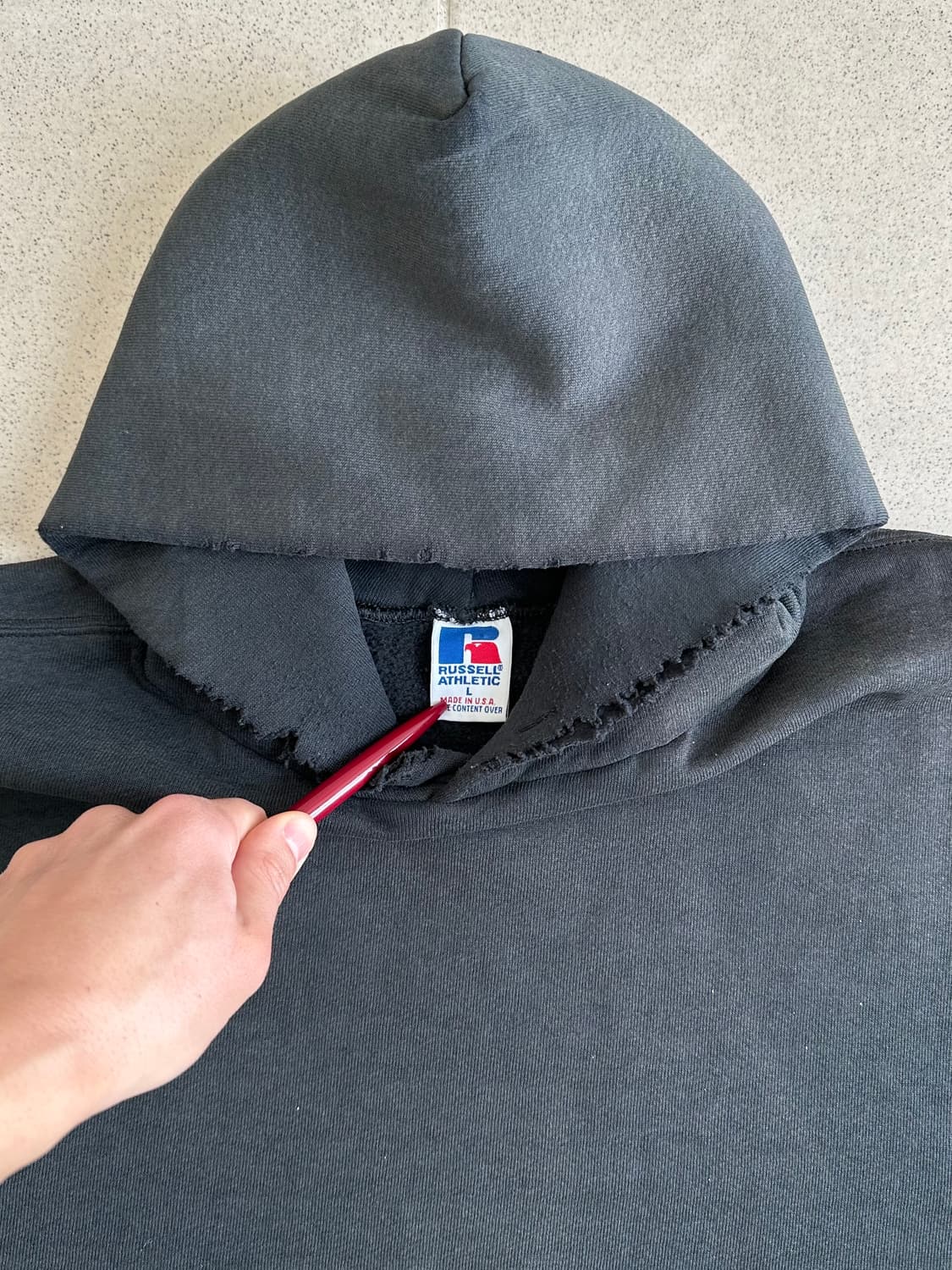 90s 빈티지 러셀 후드 블랙 L USA 디스트레스드 상품이미지5