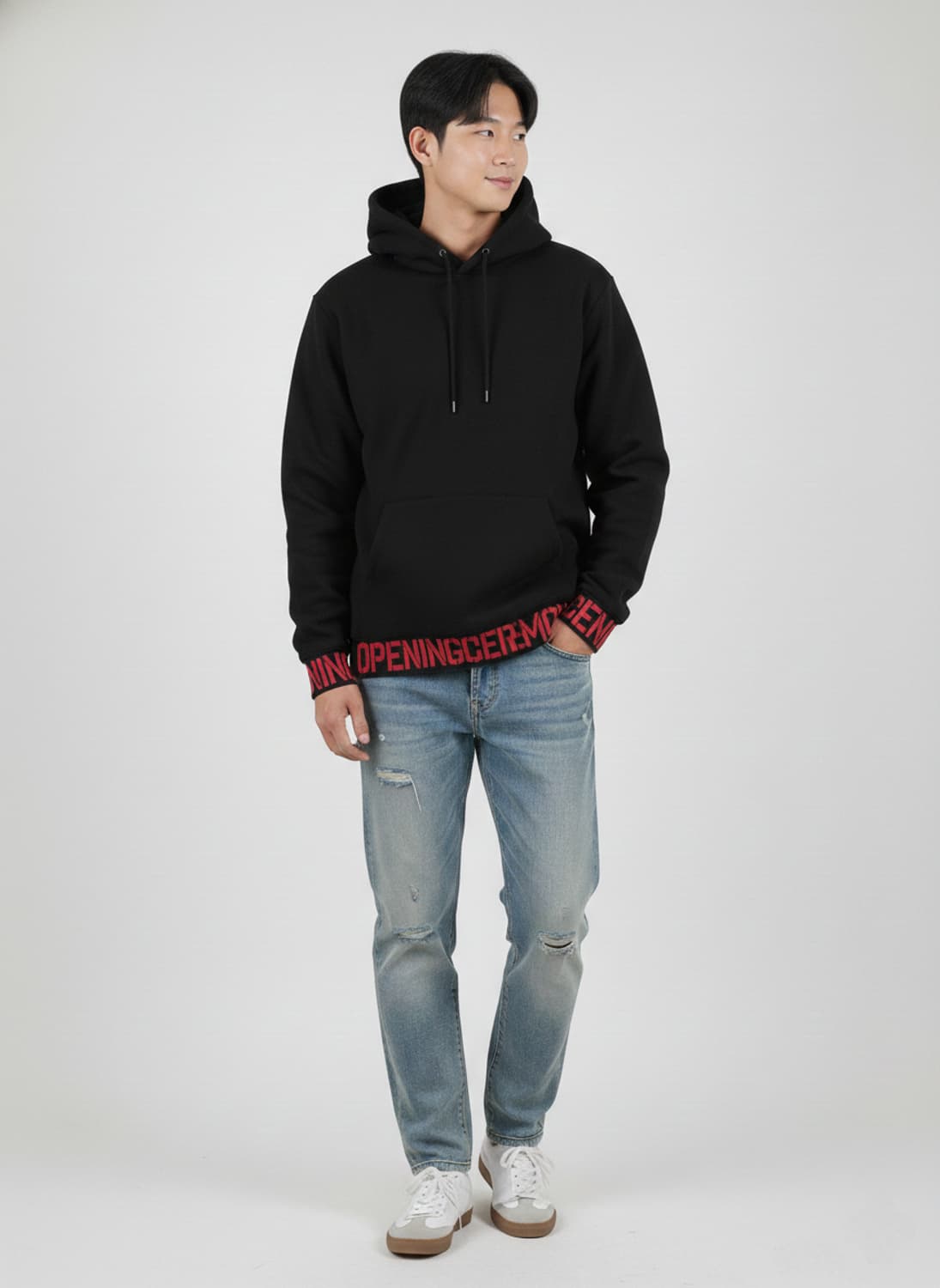 오프닝 세레모니 로고 밴딩 블랙 후드티 상품이미지1