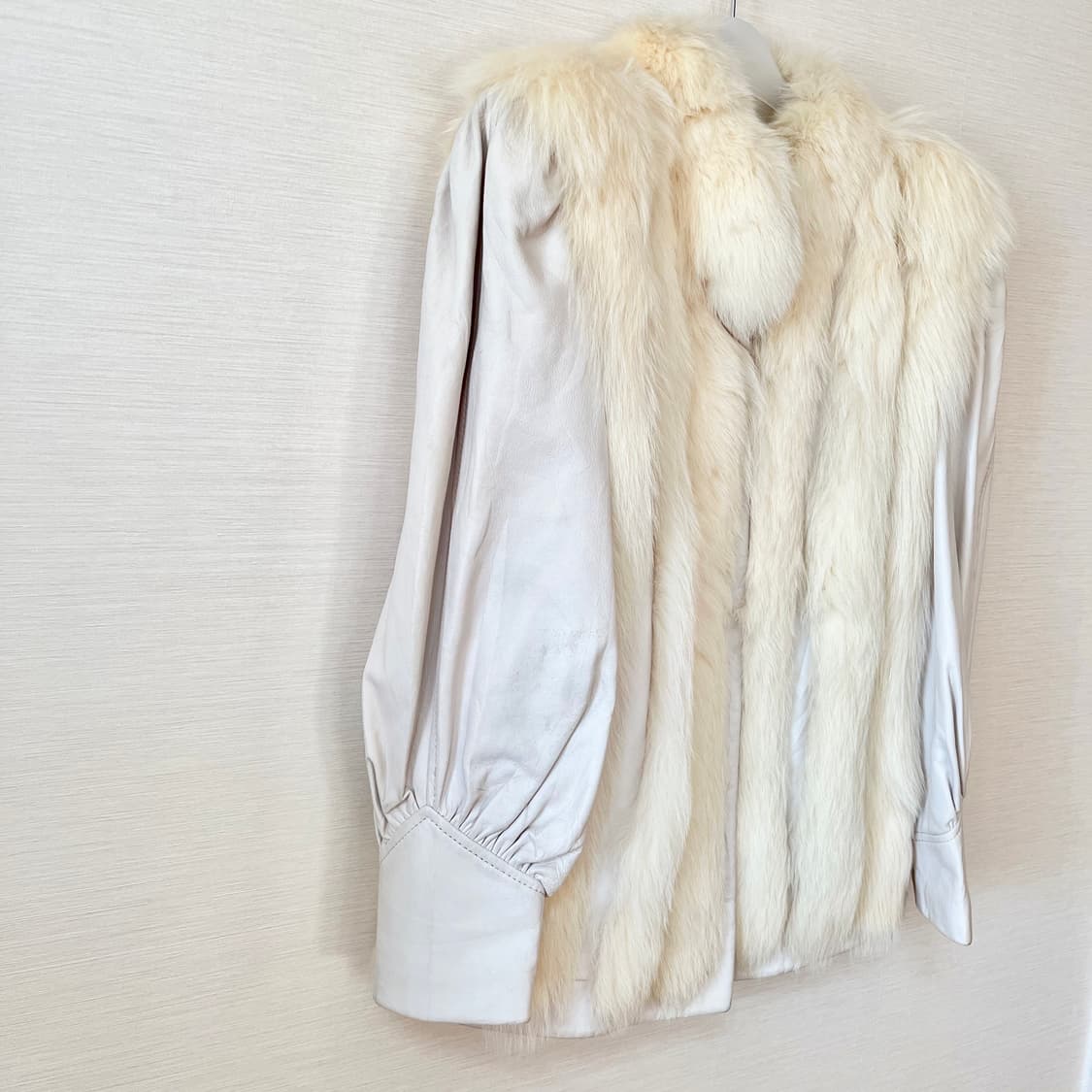 [XL,77-88] 캐나다산 천연가죽 폭스 여우털 자켓 아이보리 화이트 상품이미지2