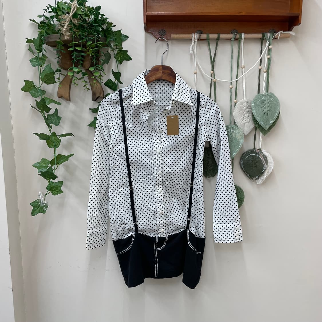 onespo 도트 멜빵 셔츠  상품이미지1