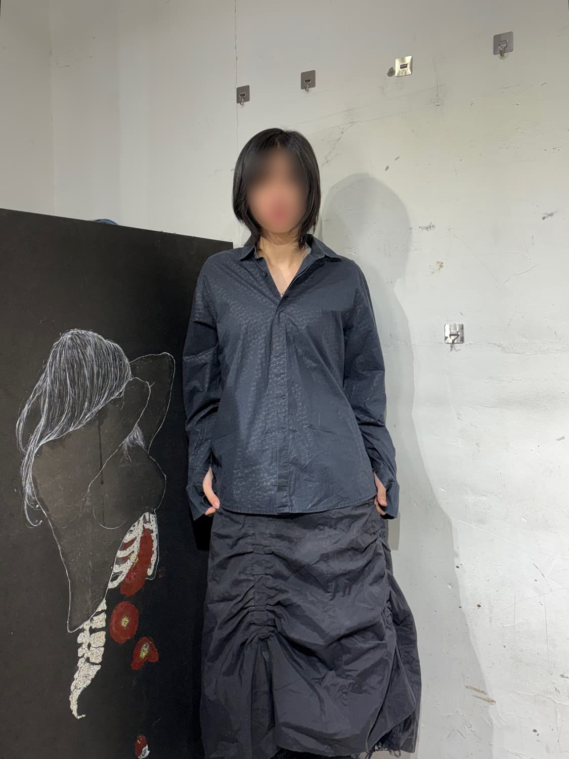 아르마니 익스체인지 패턴 셔츠 고딕 블랙 오버핏 셔츠 M 상품이미지4