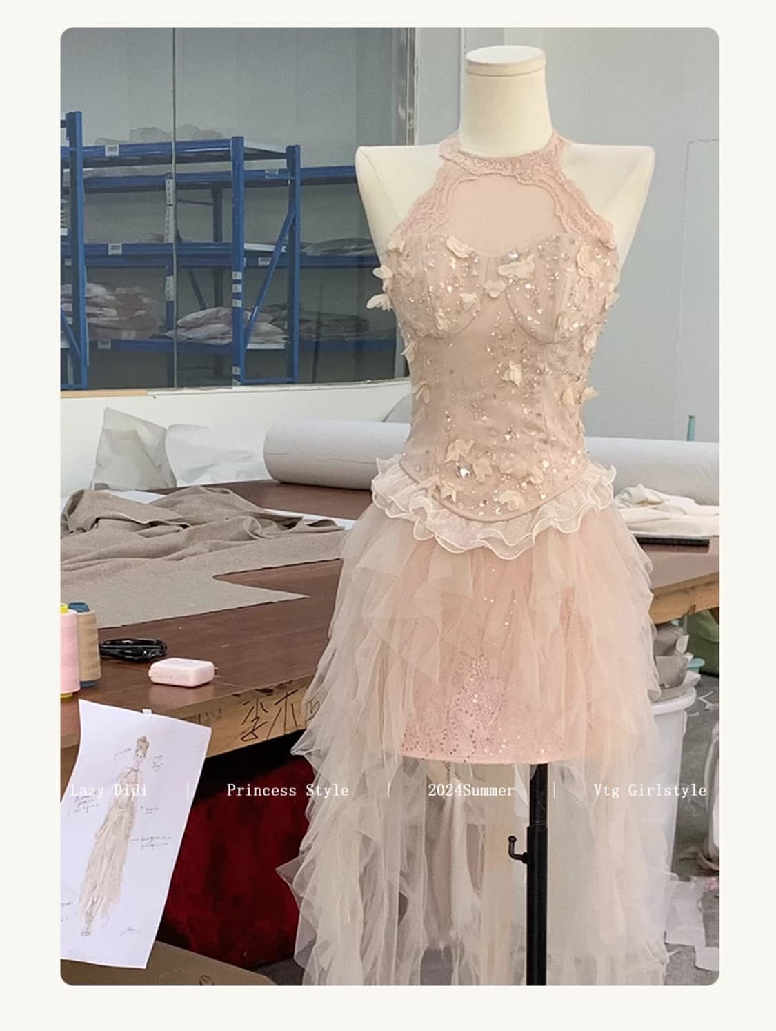 Lady DiDi 플로러 드레이프 홀터넥 스커트 셋업 M 상품이미지3