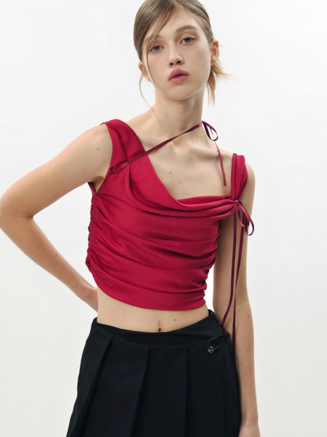 페인오어플레져 새틴 탑 dew cowl satin top red 상품이미지5