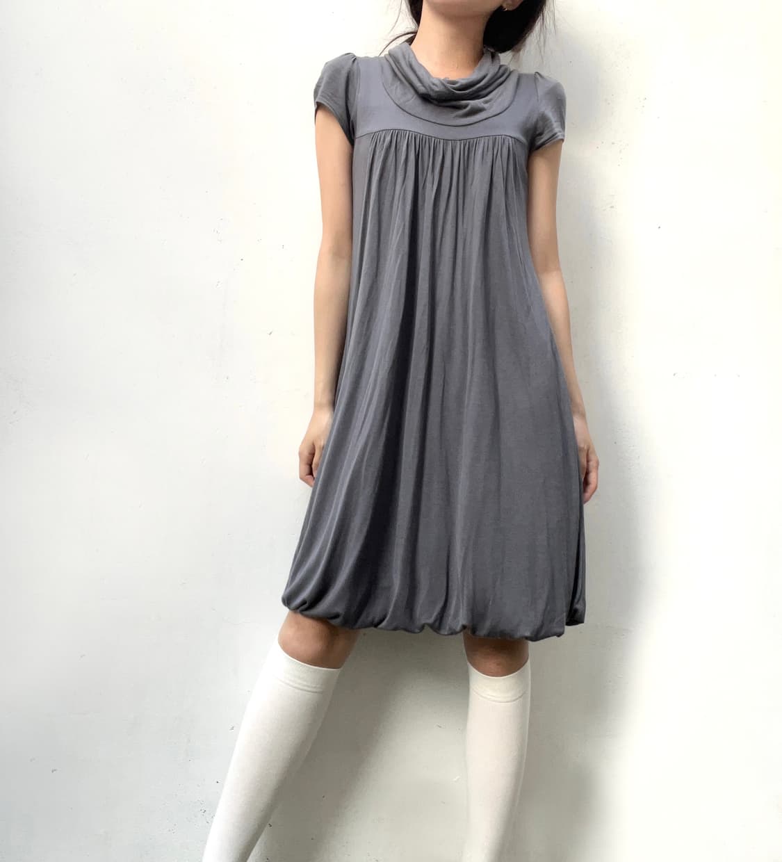 Draped neck grayish dress 상품이미지1