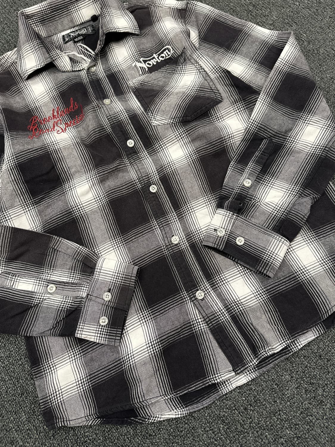 M) 노턴 모터사이클 UK 자수 셔츠 체크 패턴 상품이미지6