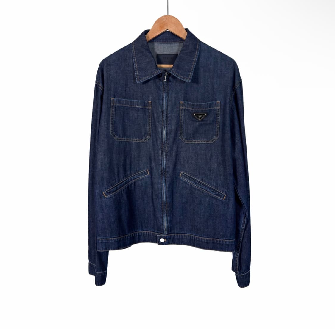 [XL] 프라다 남성 라이트 데님 지퍼 크롭 청 자켓 네이비 GEB255 상품이미지1