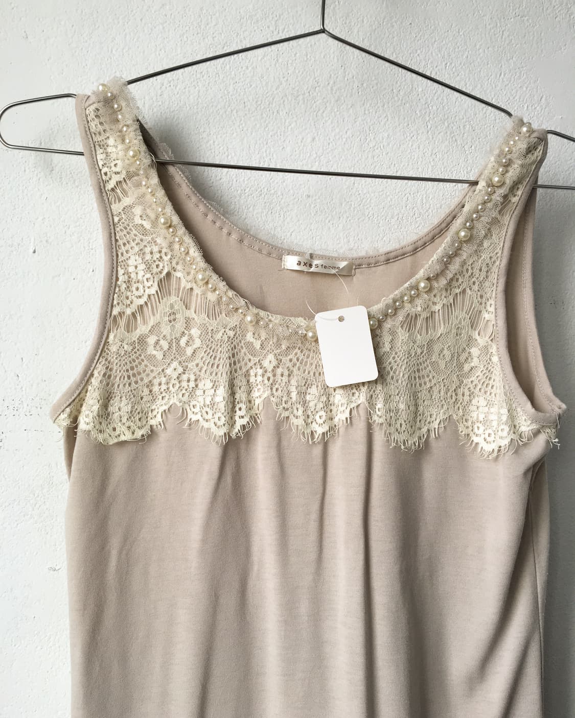 axes femme beige Lace trimming sleeveles 상품이미지4