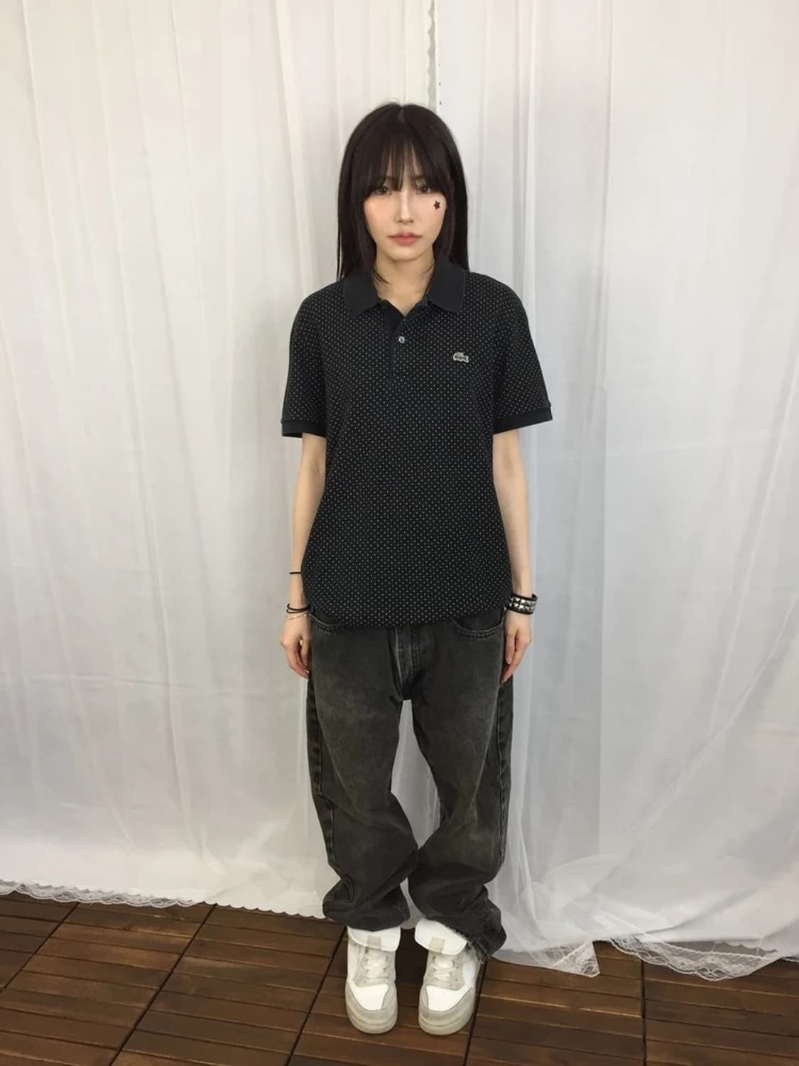 Lacoste Dot Pattern Navy Polo Shirt 상품이미지1