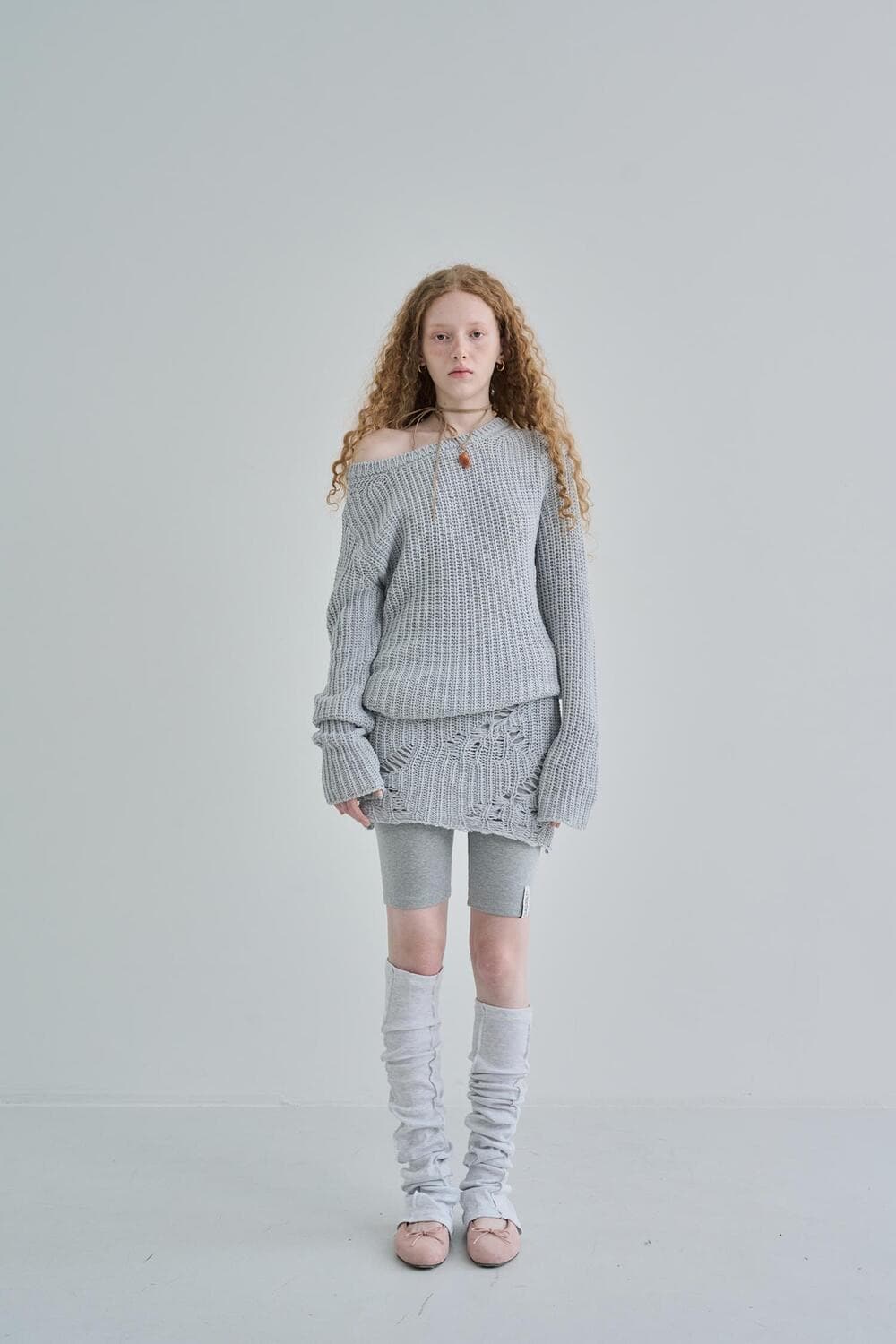 아우어솔티 Damage Net mini dress / Gray 상품이미지1