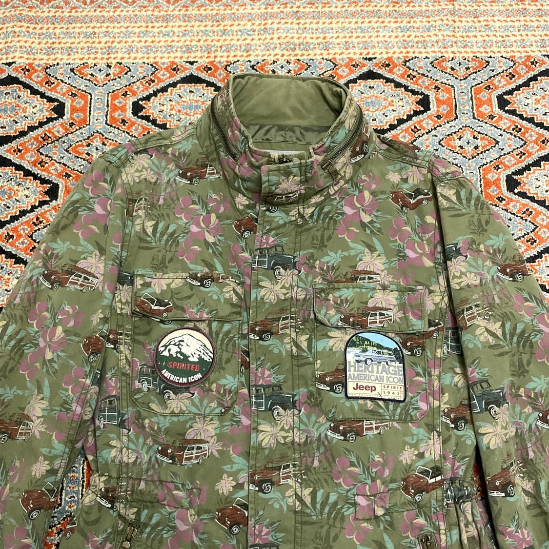 지프 플라워 프린팅 카키 숏 야상자켓 여성S 상품이미지2