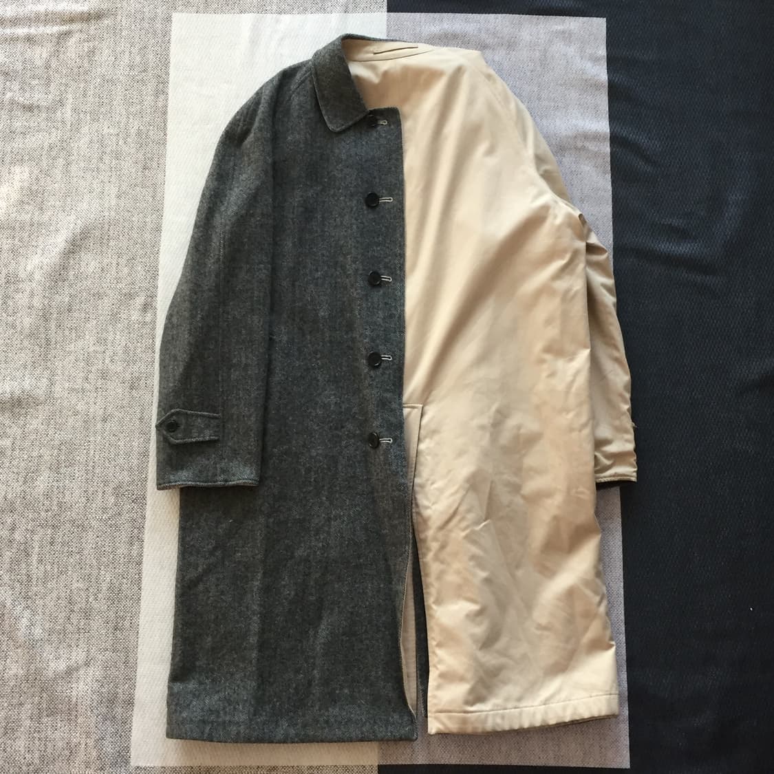 80s 빈티지 버버리 리버시블 트위드 코트 상품이미지2