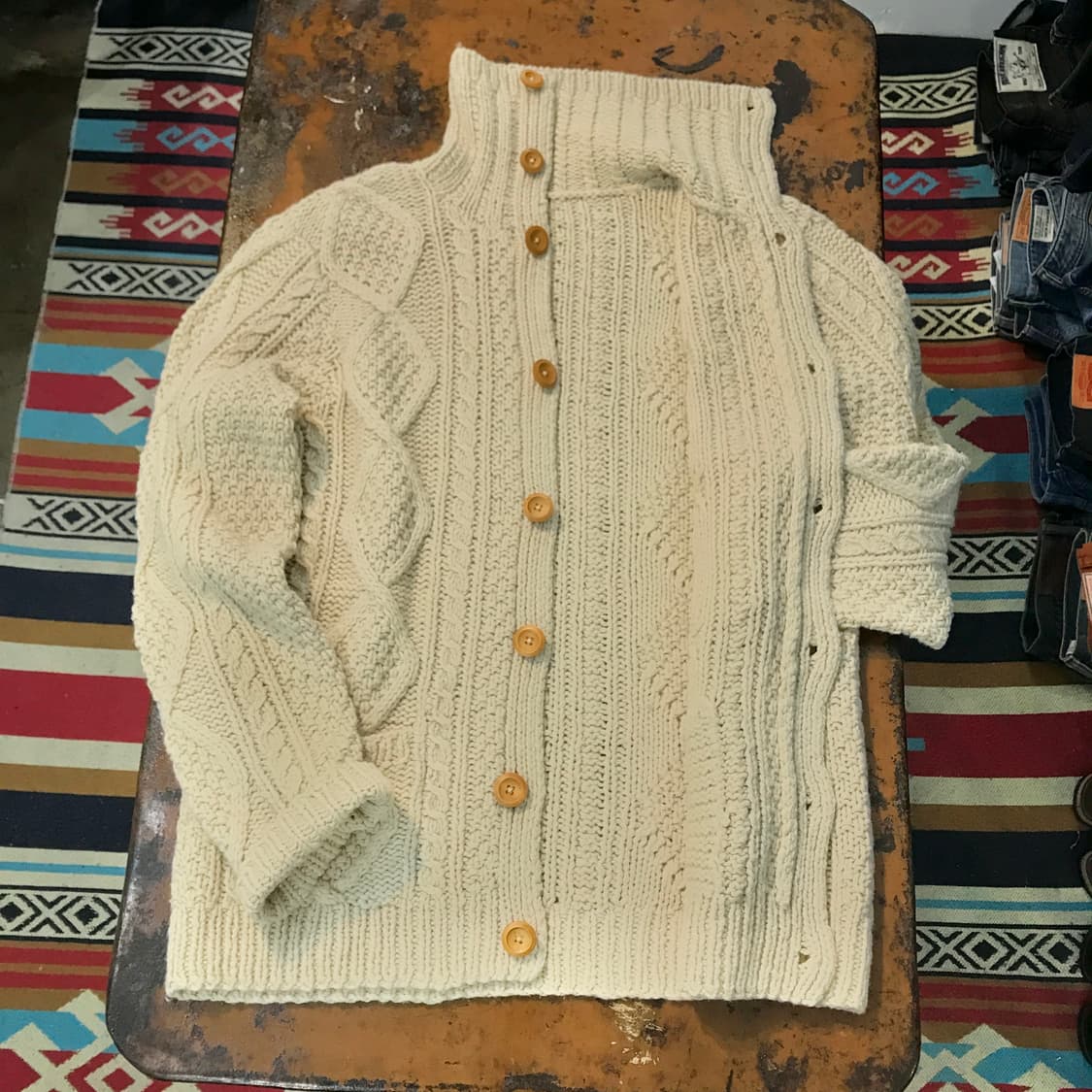 VTG 빈티지 아이보리 울 케이블 피셔맨 가디건 남성 115 빅사이즈 상품이미지6