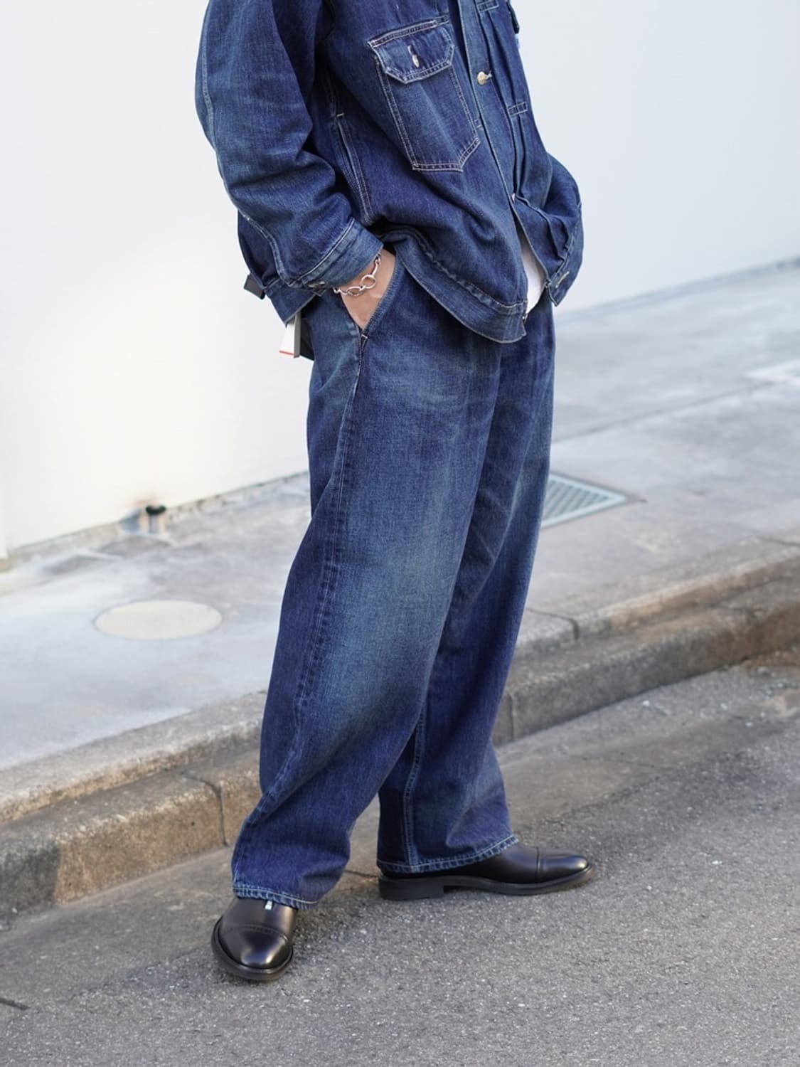 [3] 그라프페이퍼 셀비지 데님 5p 와이드 스트레이트 팬츠 다크페이드 상품이미지4