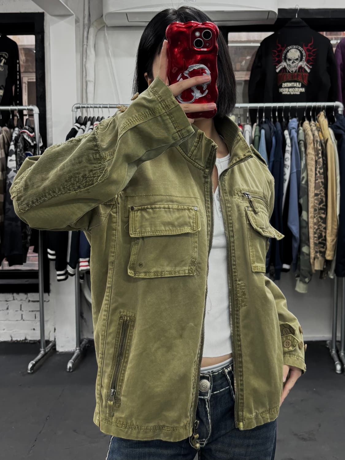 VTG 하이넥 카키 코튼 자켓 상품이미지2