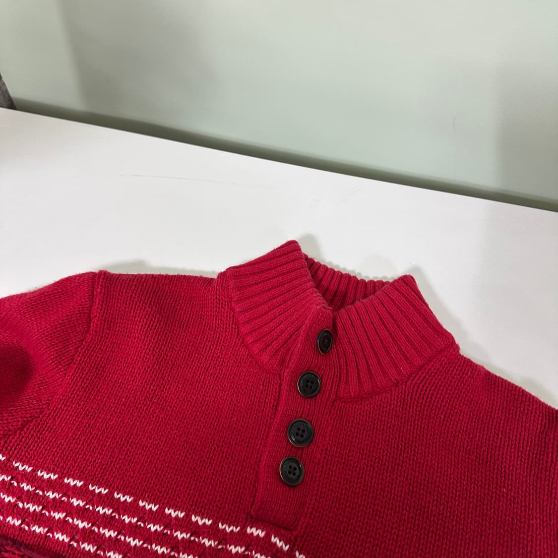 우먼M 타미힐피거 레드 자카드 버튼 반폴라니트 상품이미지4