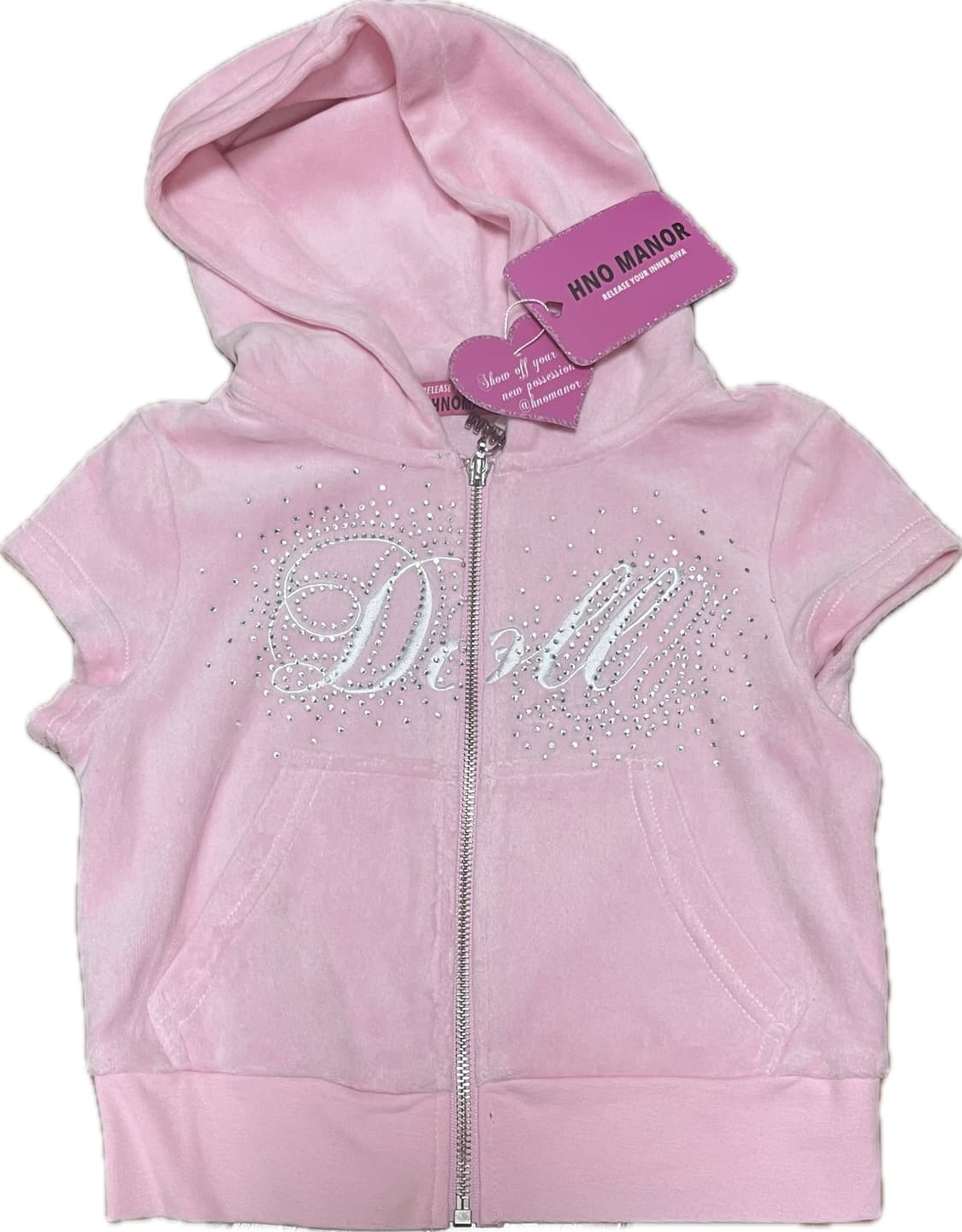 [HNO MANOR] 핑크 갸루 느낌 반팔 글리터 후디 💕 상품이미지4