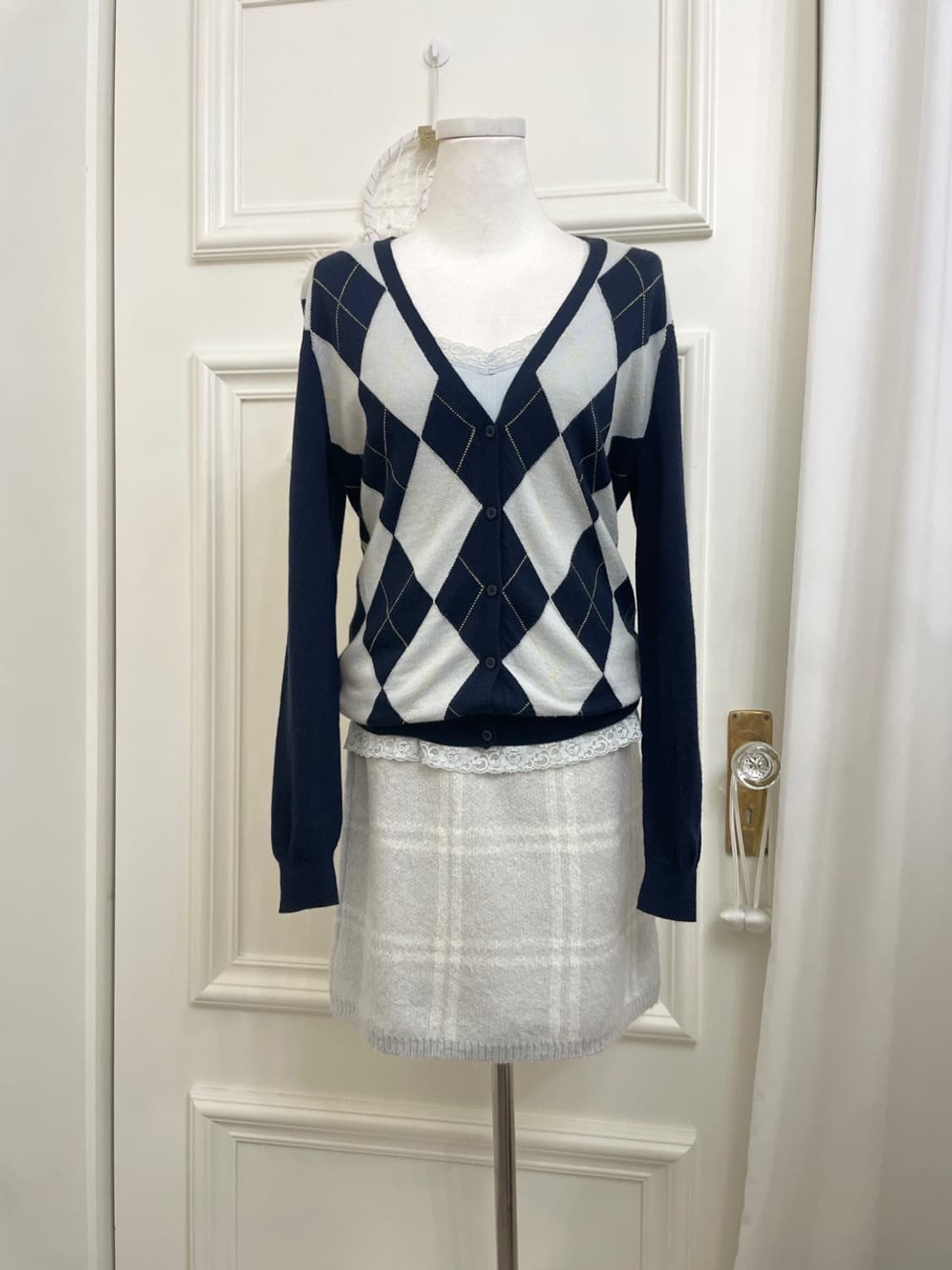 CECIL MCBEE sky blue check banding knit 상품이미지6