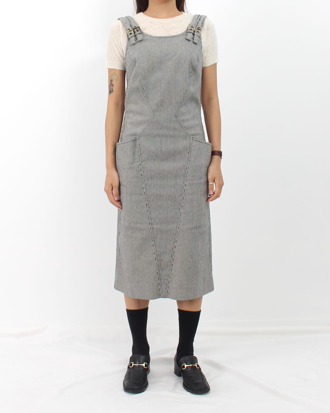 끌로에 스트라이프 미디 멜빵 나시 원피스 상품이미지2