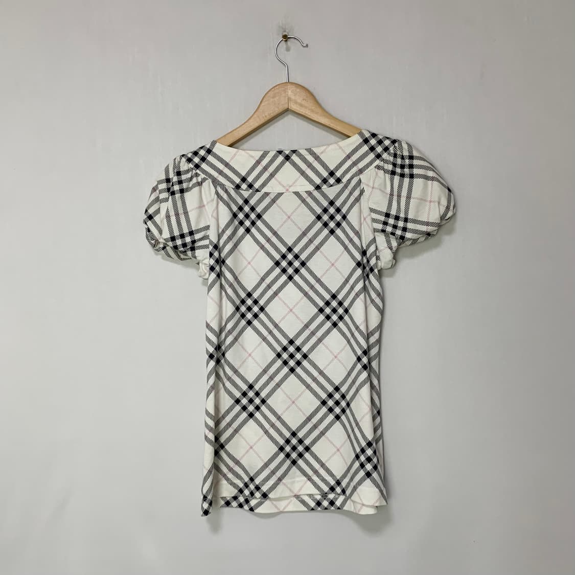 버버리 블루라벨 퍼프 소매 체크 패턴 반팔 블라우스 빈티지 티셔츠 상품이미지6