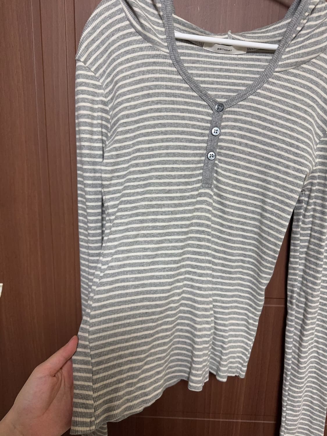 모리걸 빈티지 하구미 에이블리 무신사 스트라이프 그레이 긴팔 후드티 상품이미지3